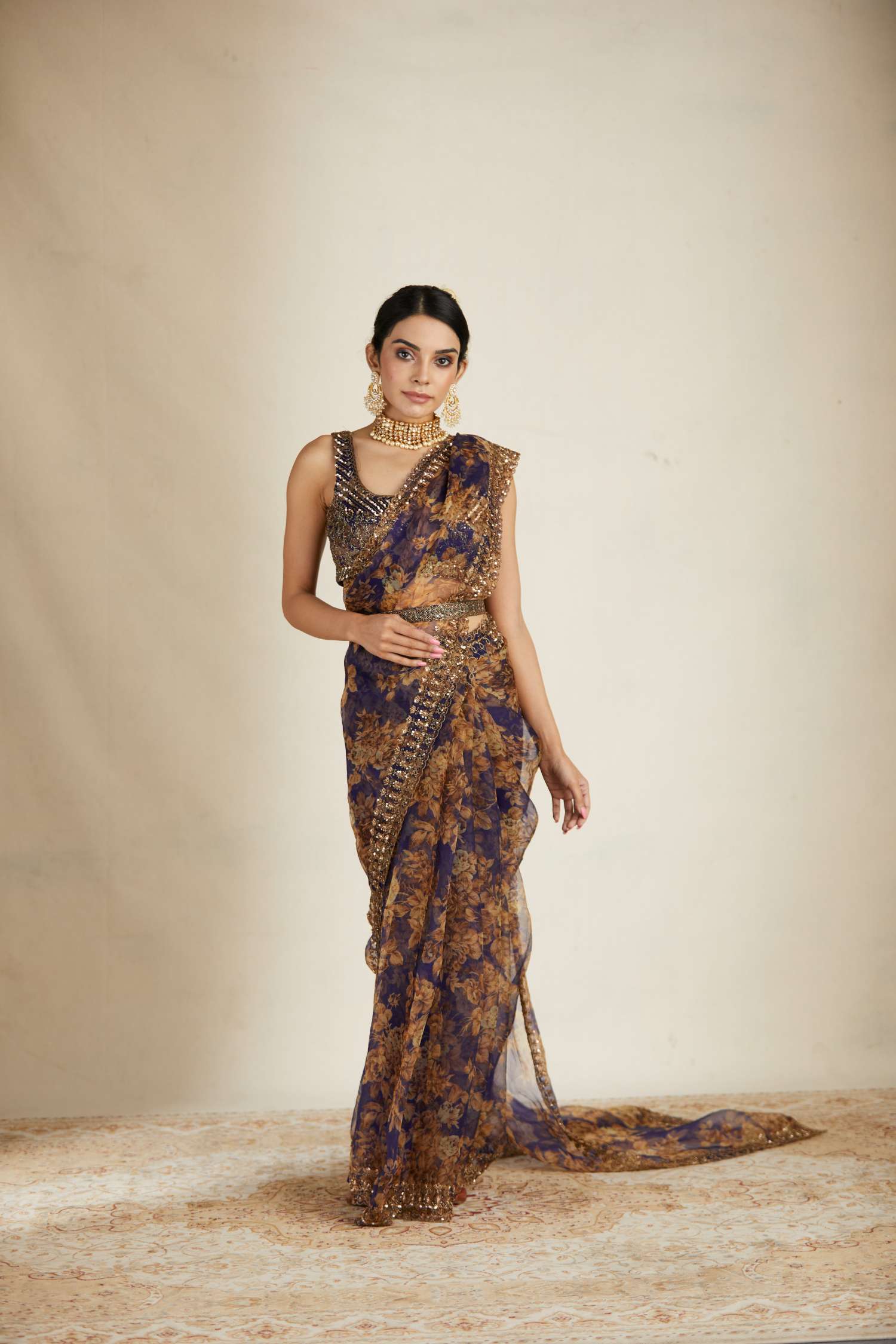 Purple Floral Saree Set