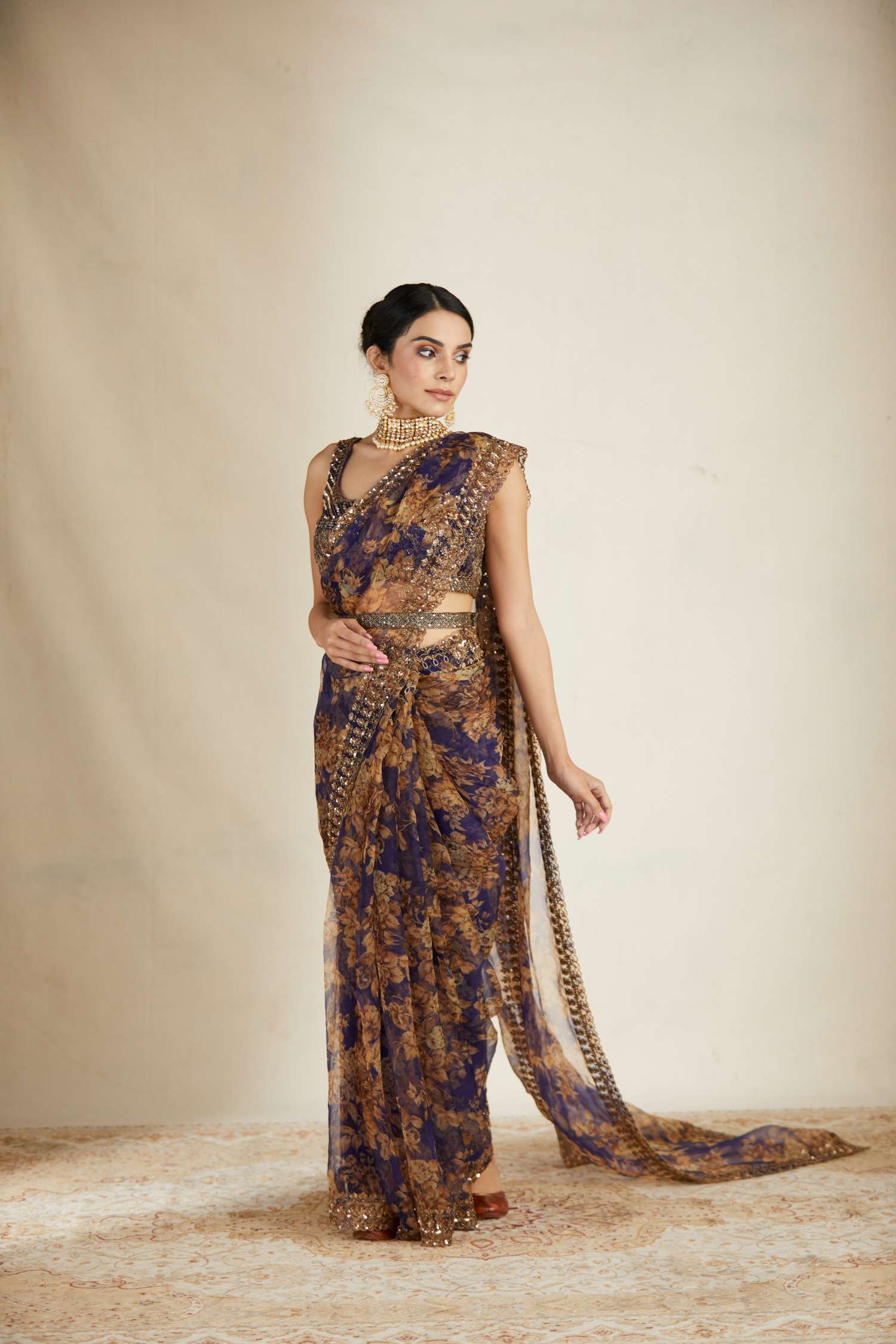 Purple Floral Saree Set