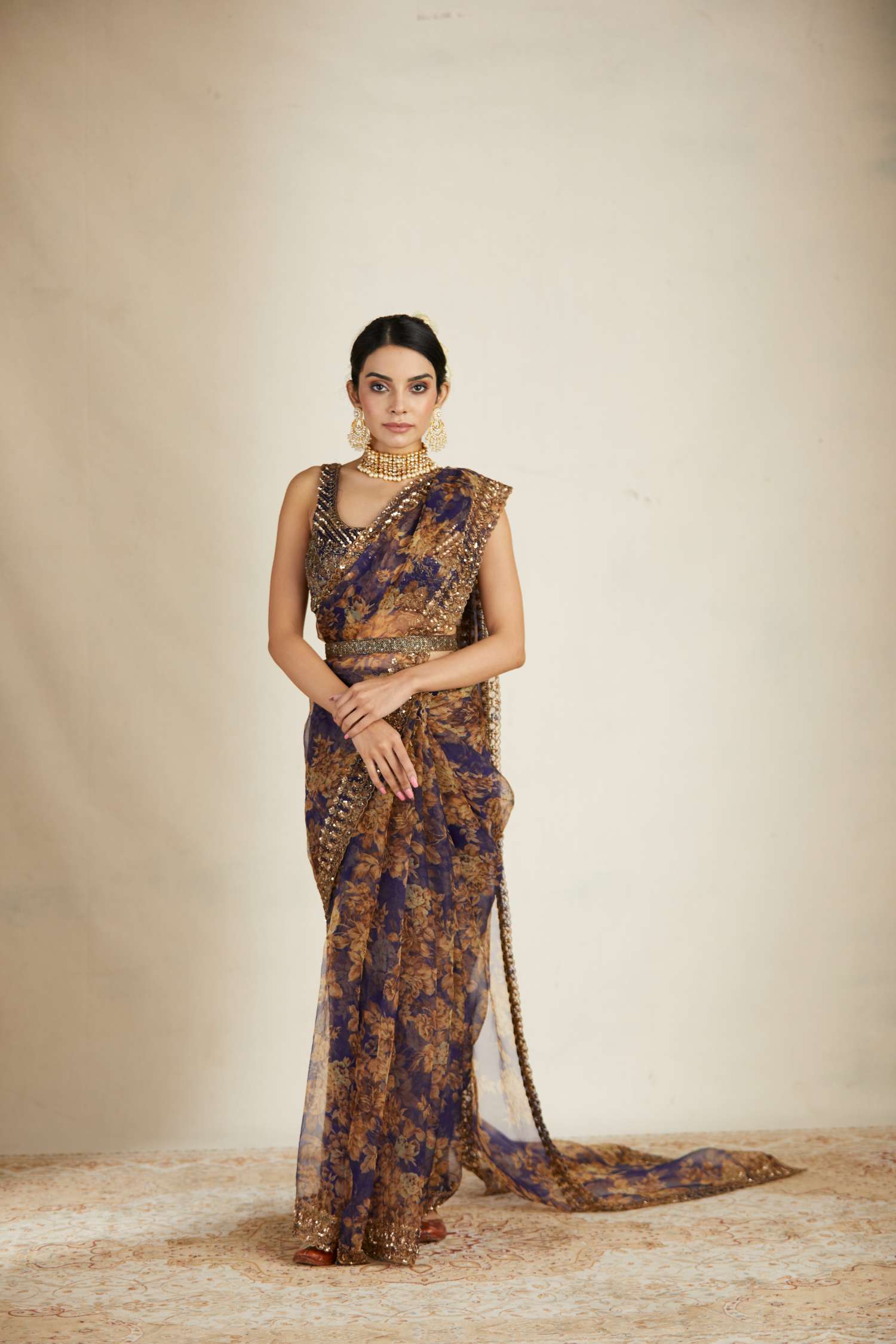 Purple Floral Saree Set