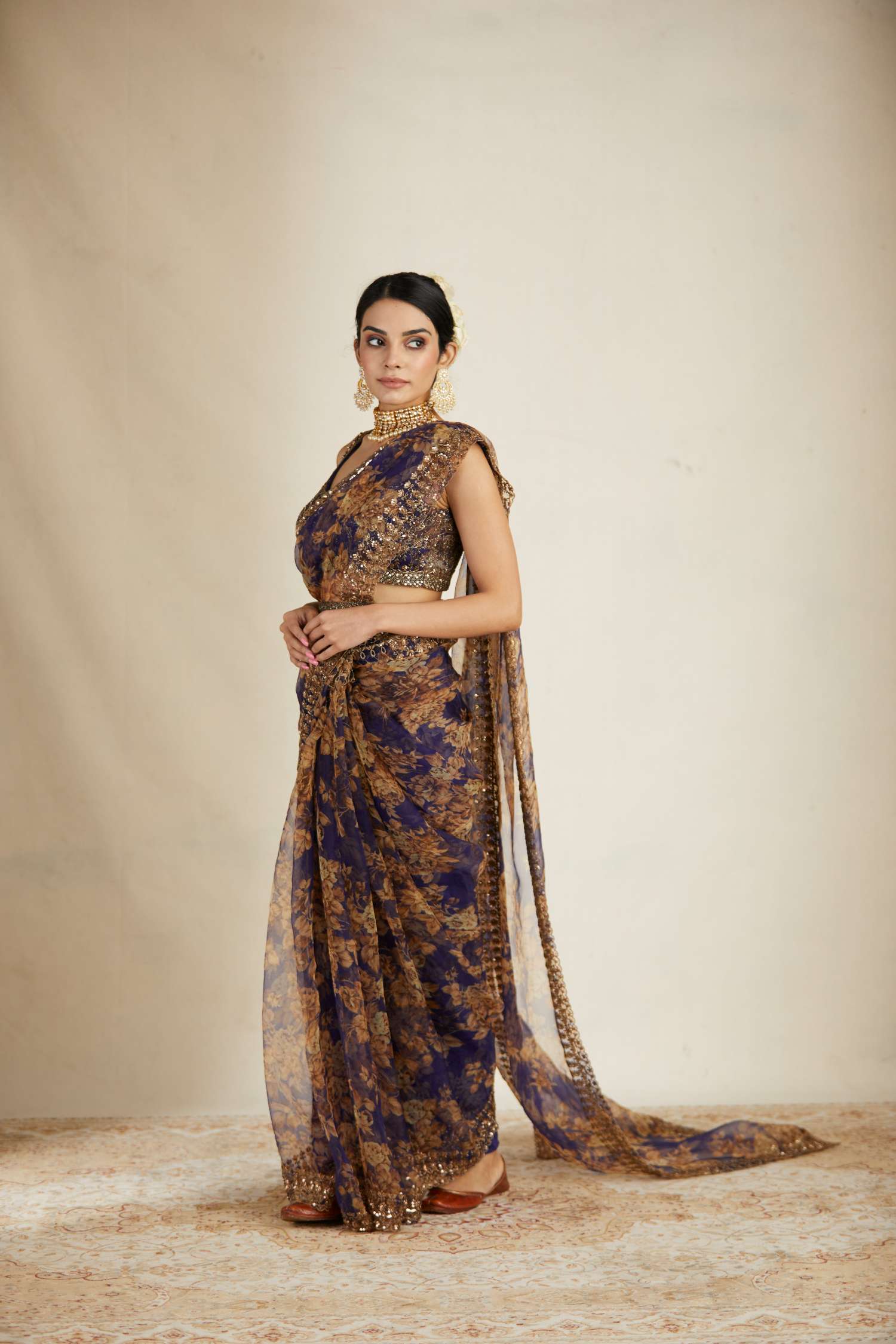 Purple Floral Saree Set