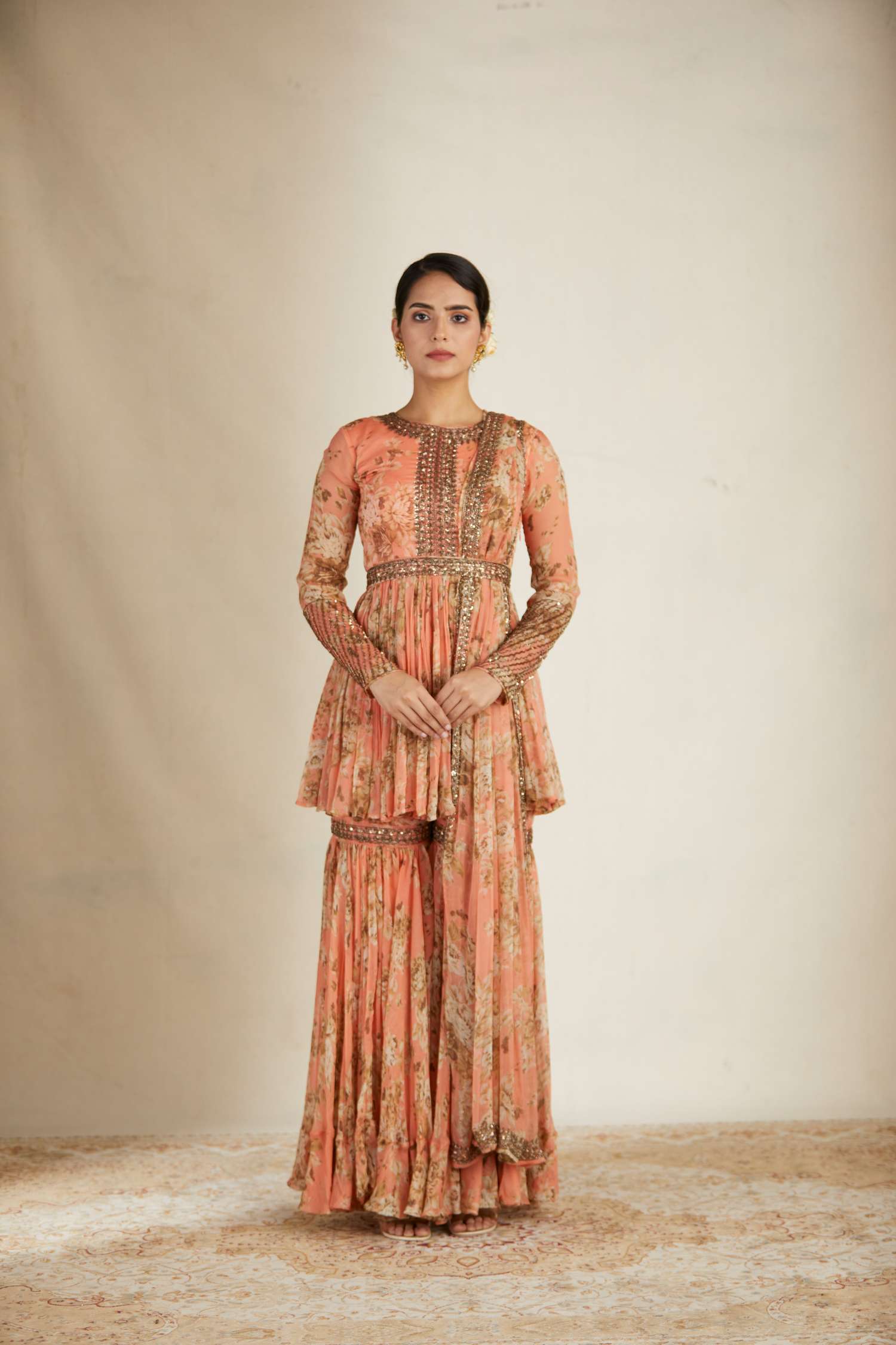 Coral Flora Peplum Kurti Set