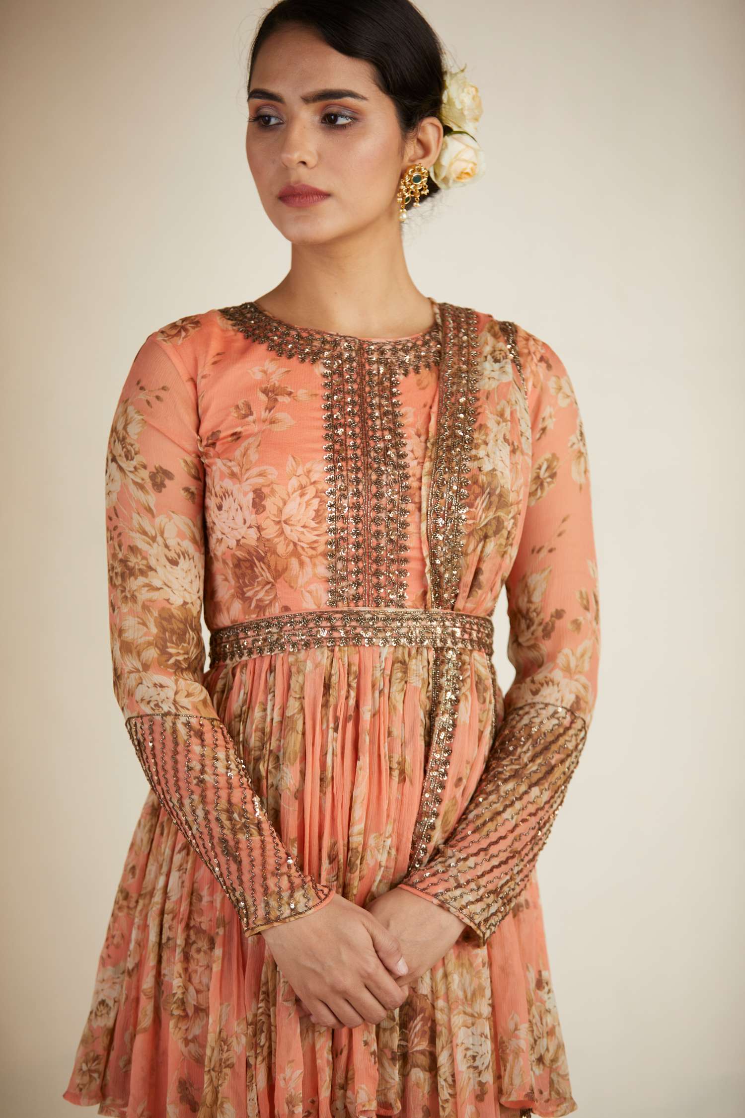 Coral Flora Peplum Kurti Set