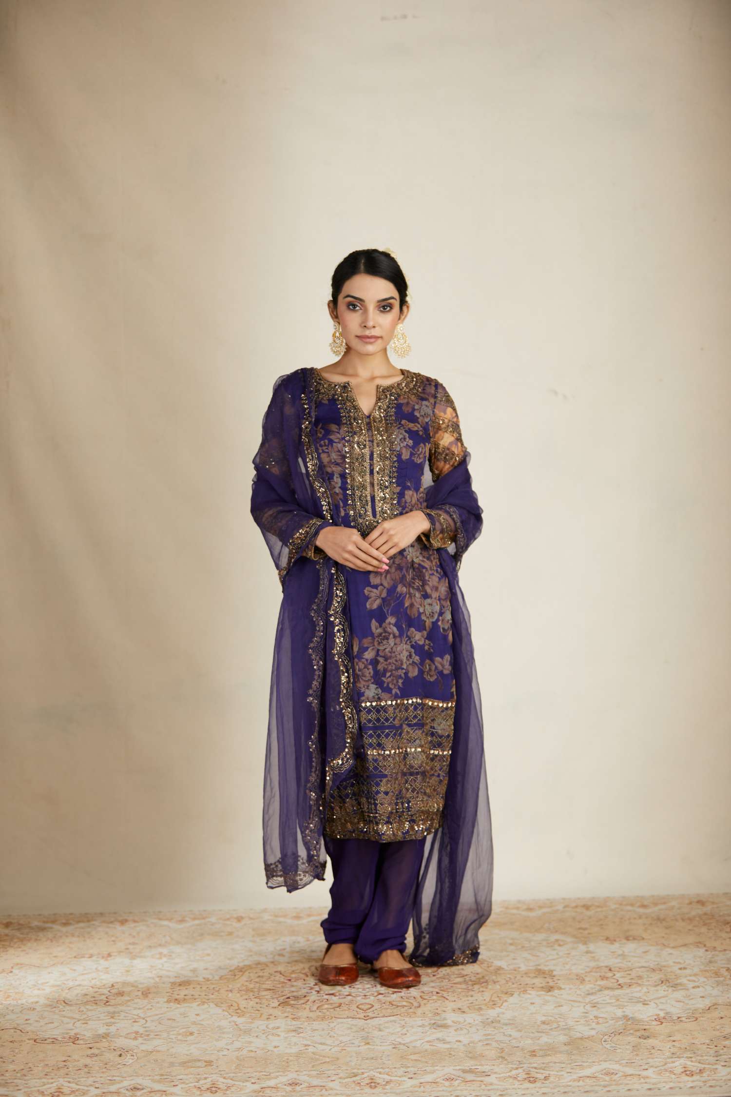 Purple Floral Kurti Set