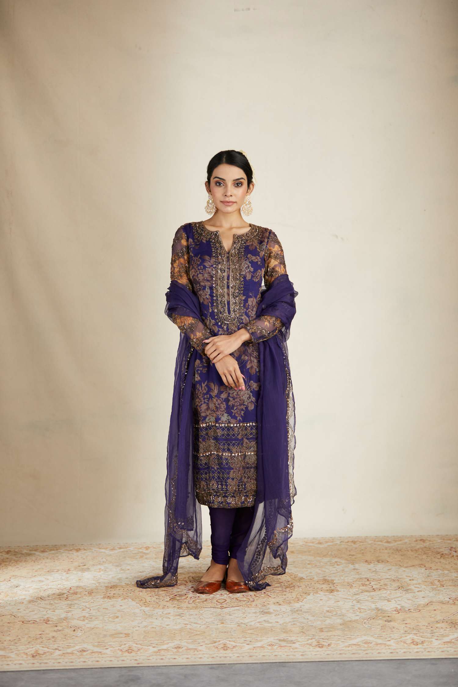Purple Floral Kurti Set