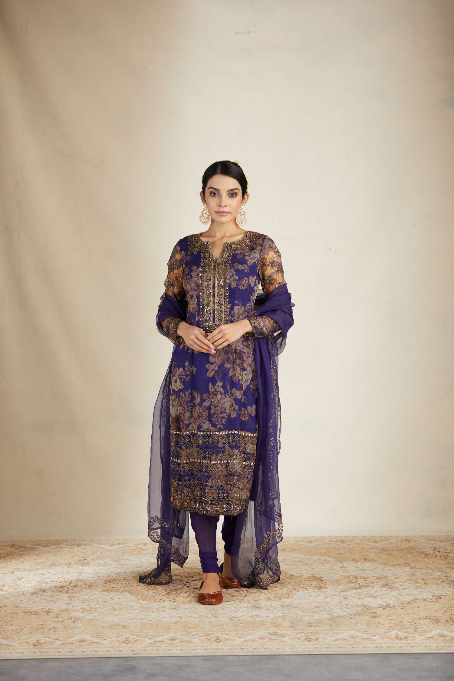 Purple Floral Kurti Set