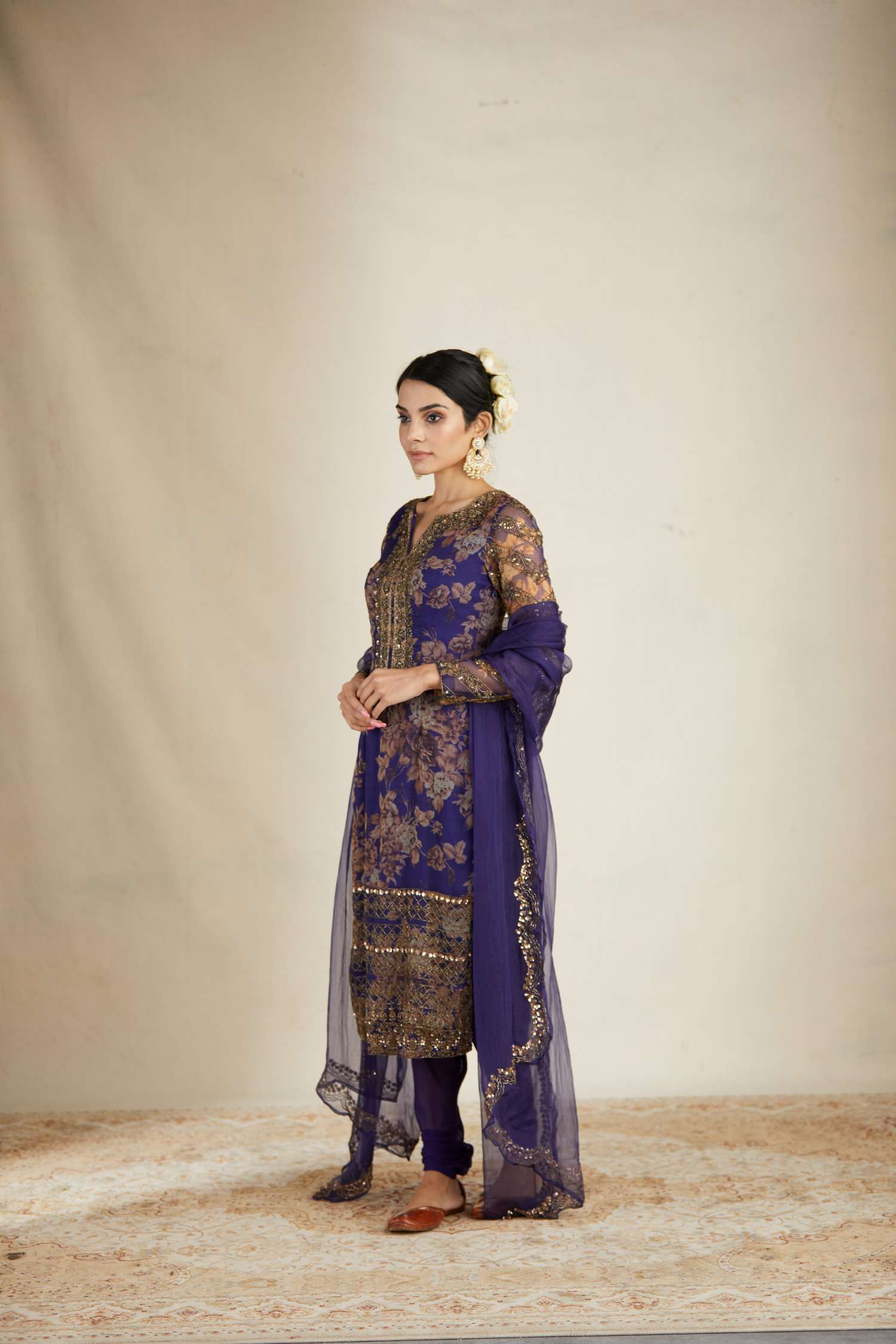 Purple Floral Kurti Set