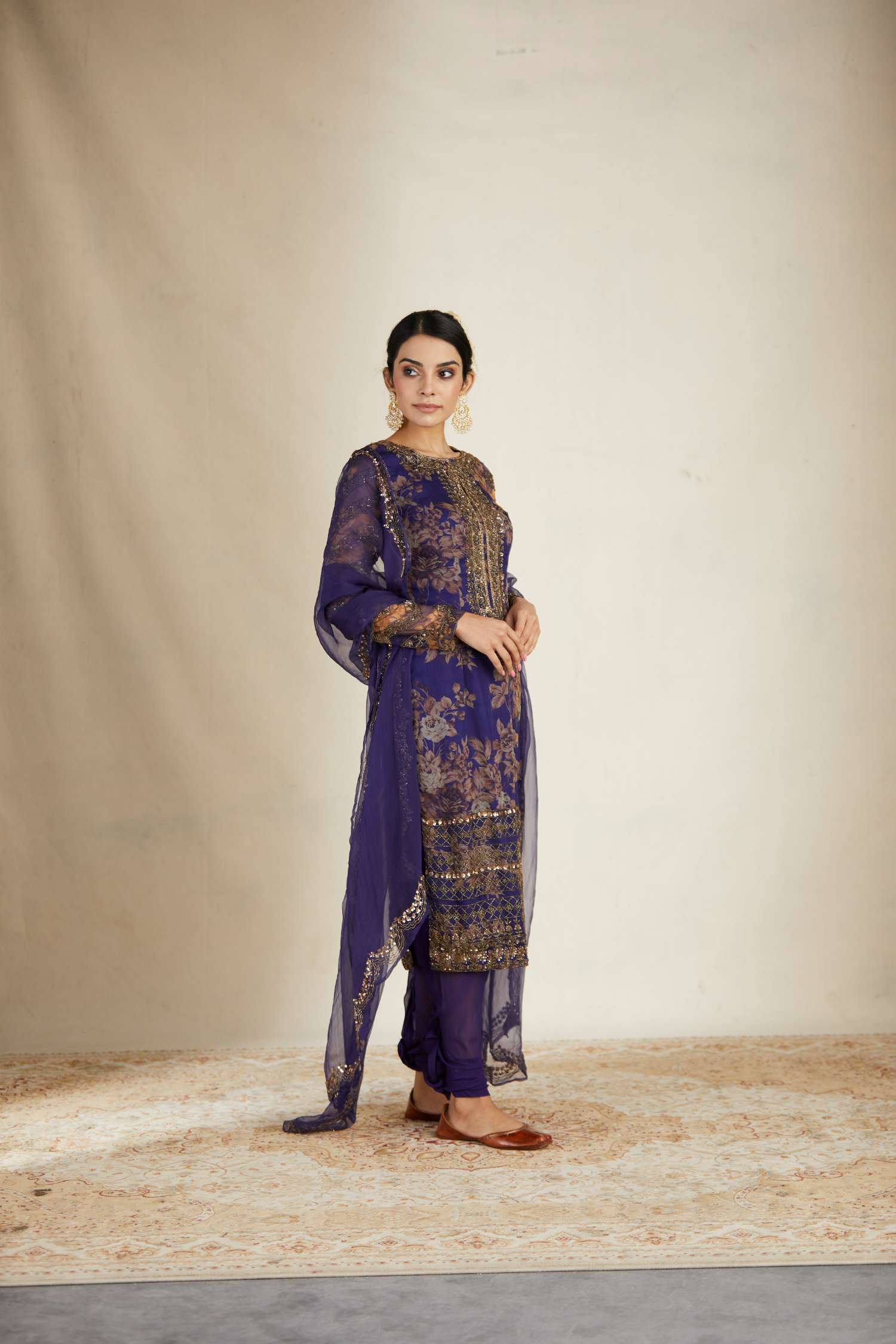 Purple Floral Kurti Set
