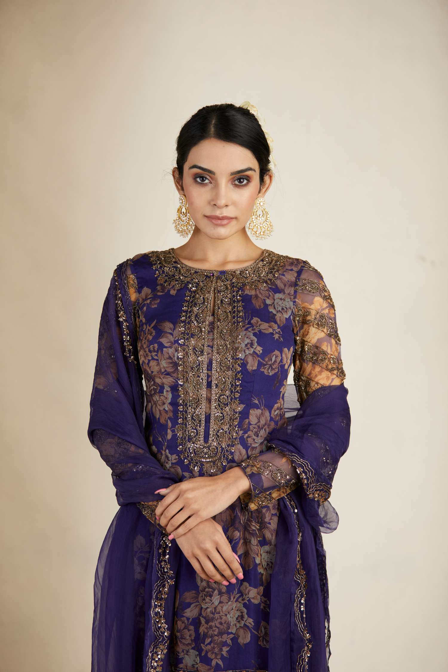 Purple Floral Kurti Set
