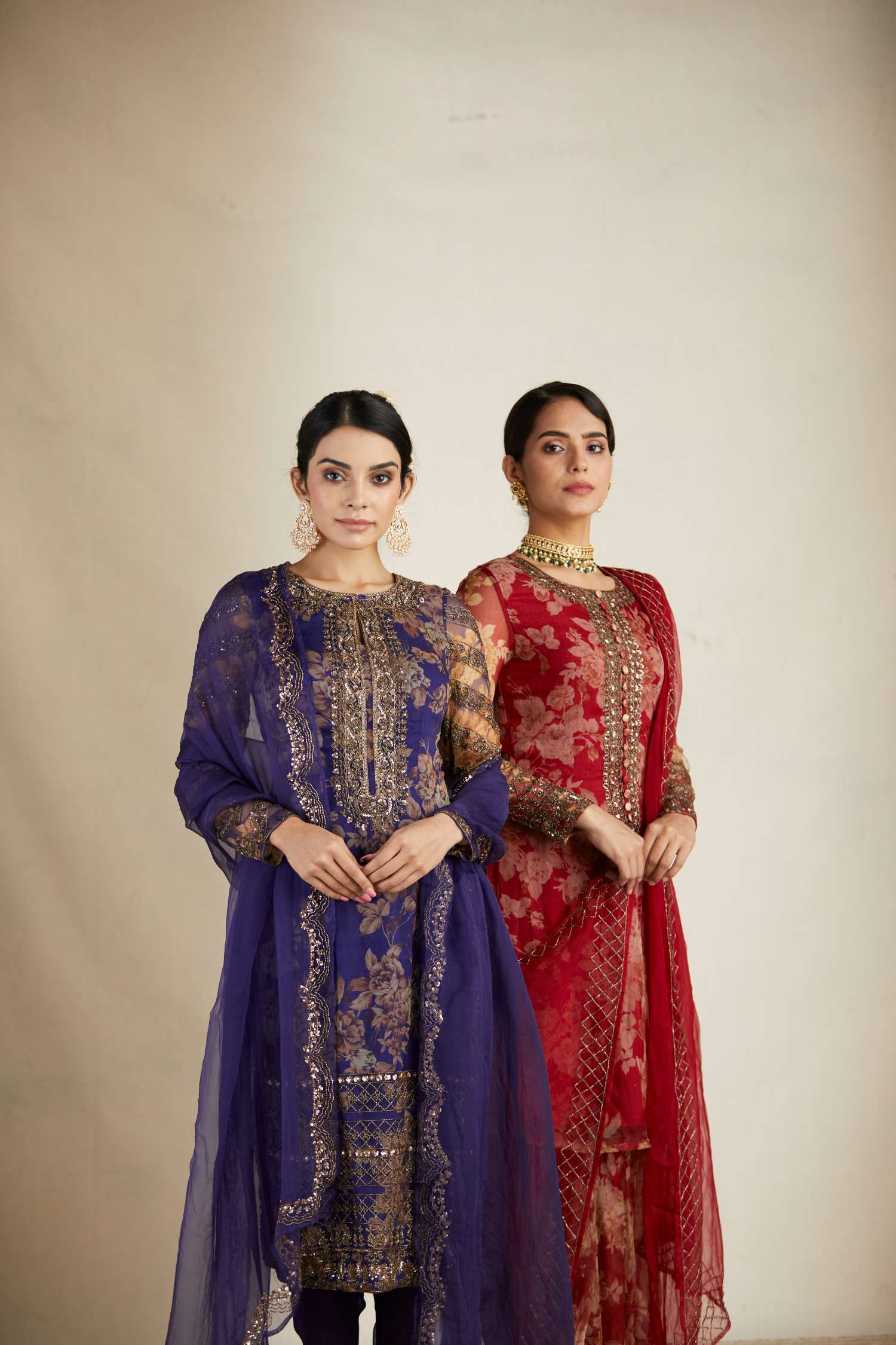 Red Floral Kurti Set