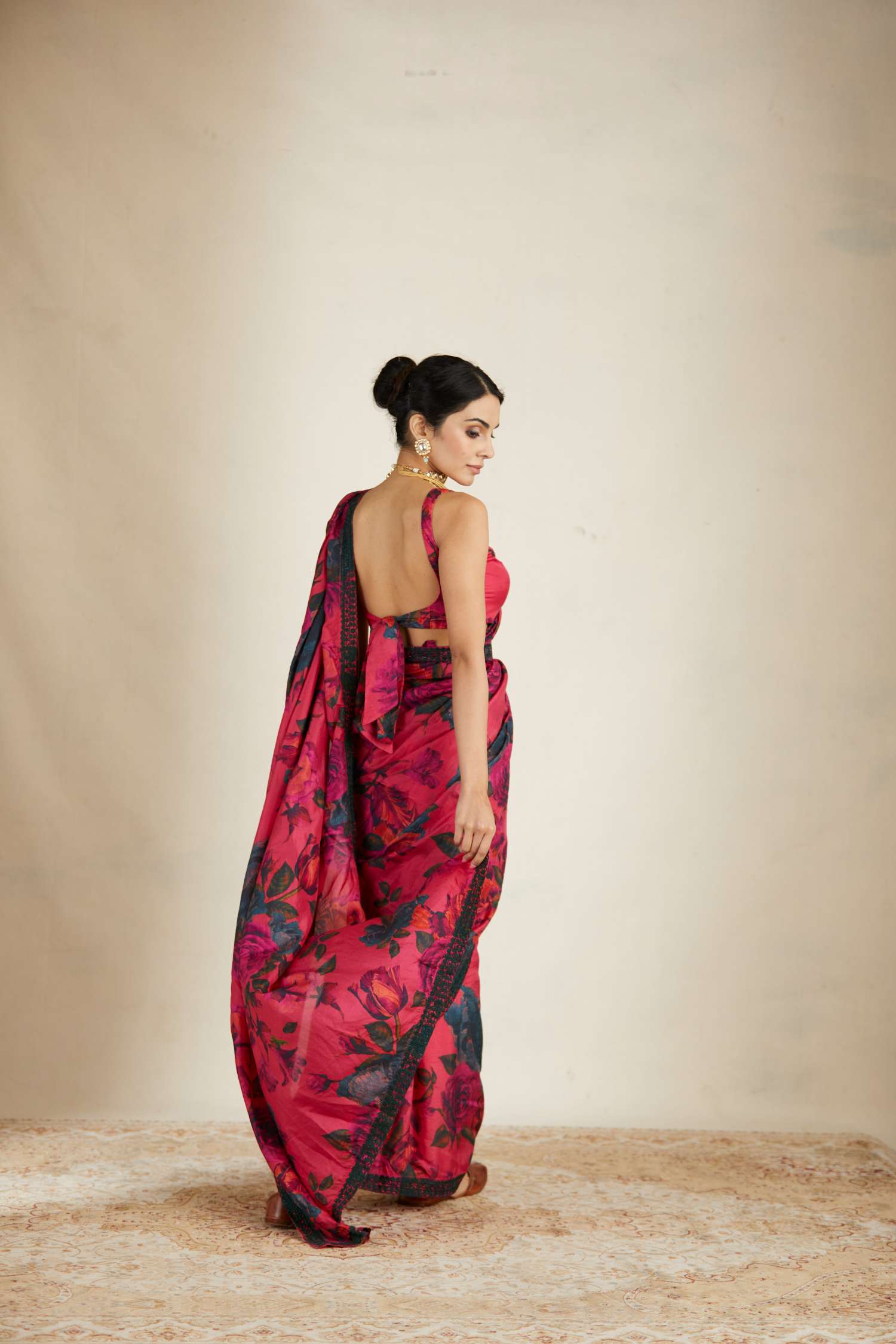 Hot Pink Floral Saree Set