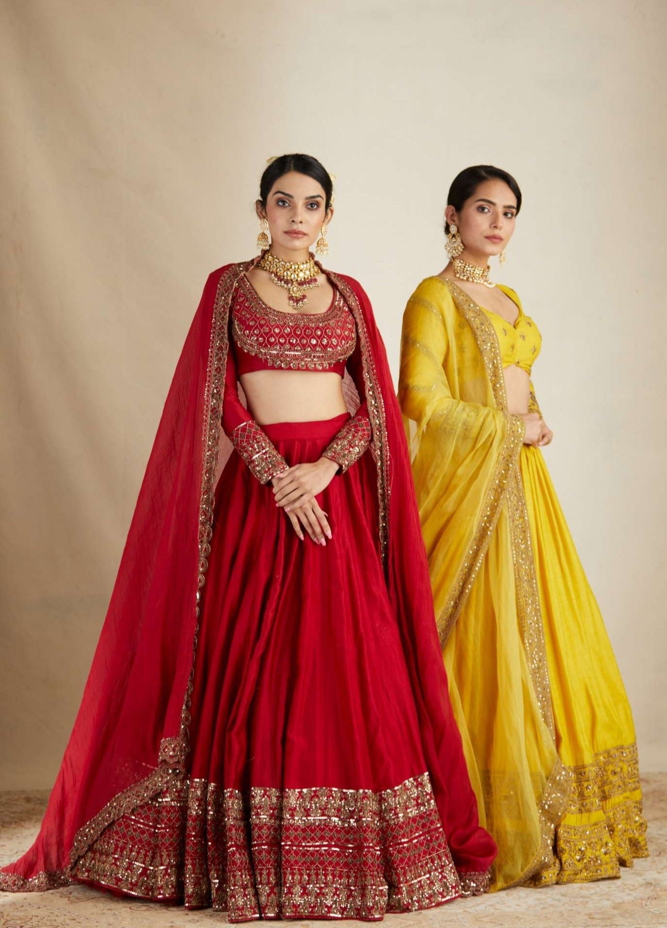 Red Chanderi Silk Crepe Embroidered Lehenga Set