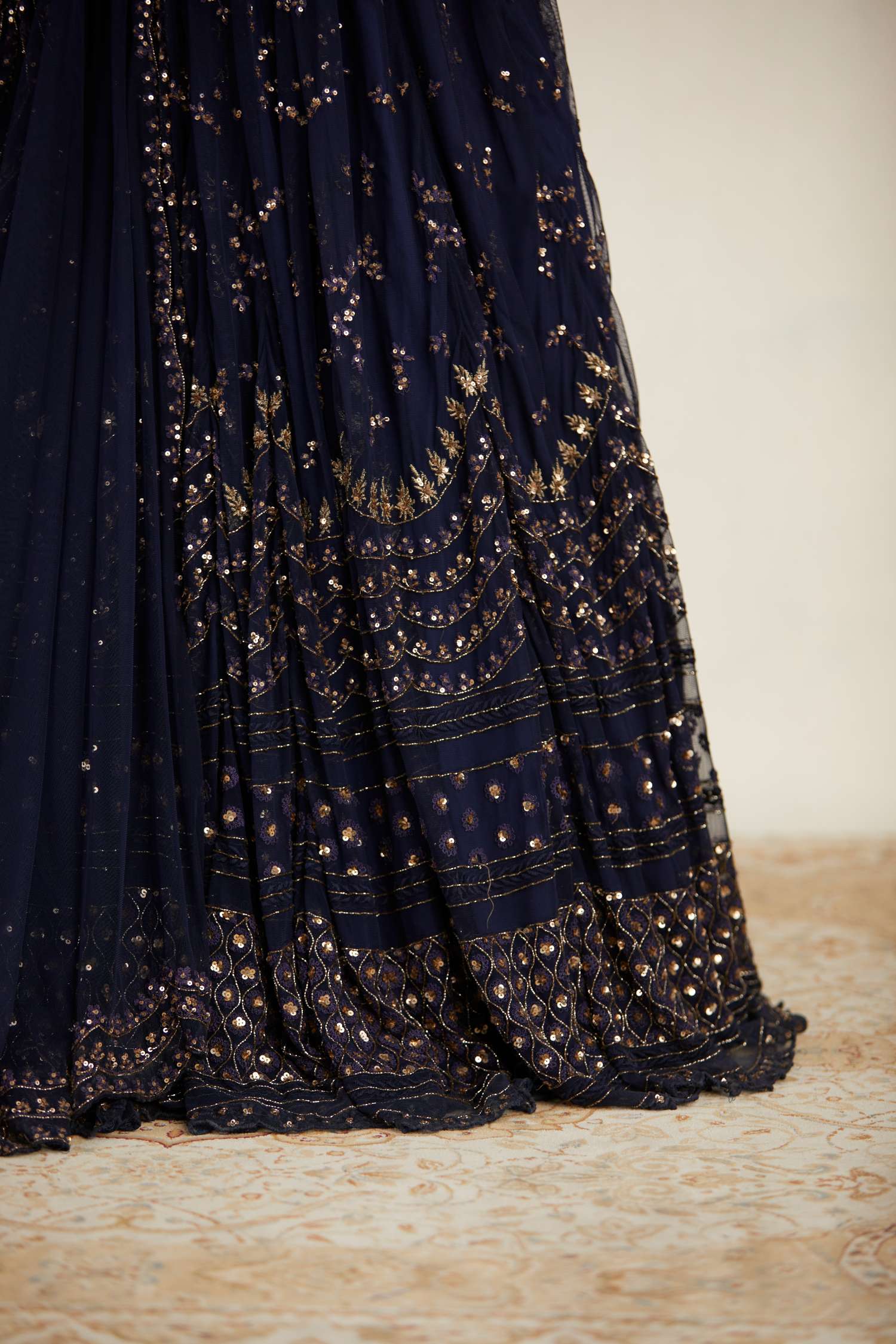 Navy Blue Heavy Double Border Lehenga Set