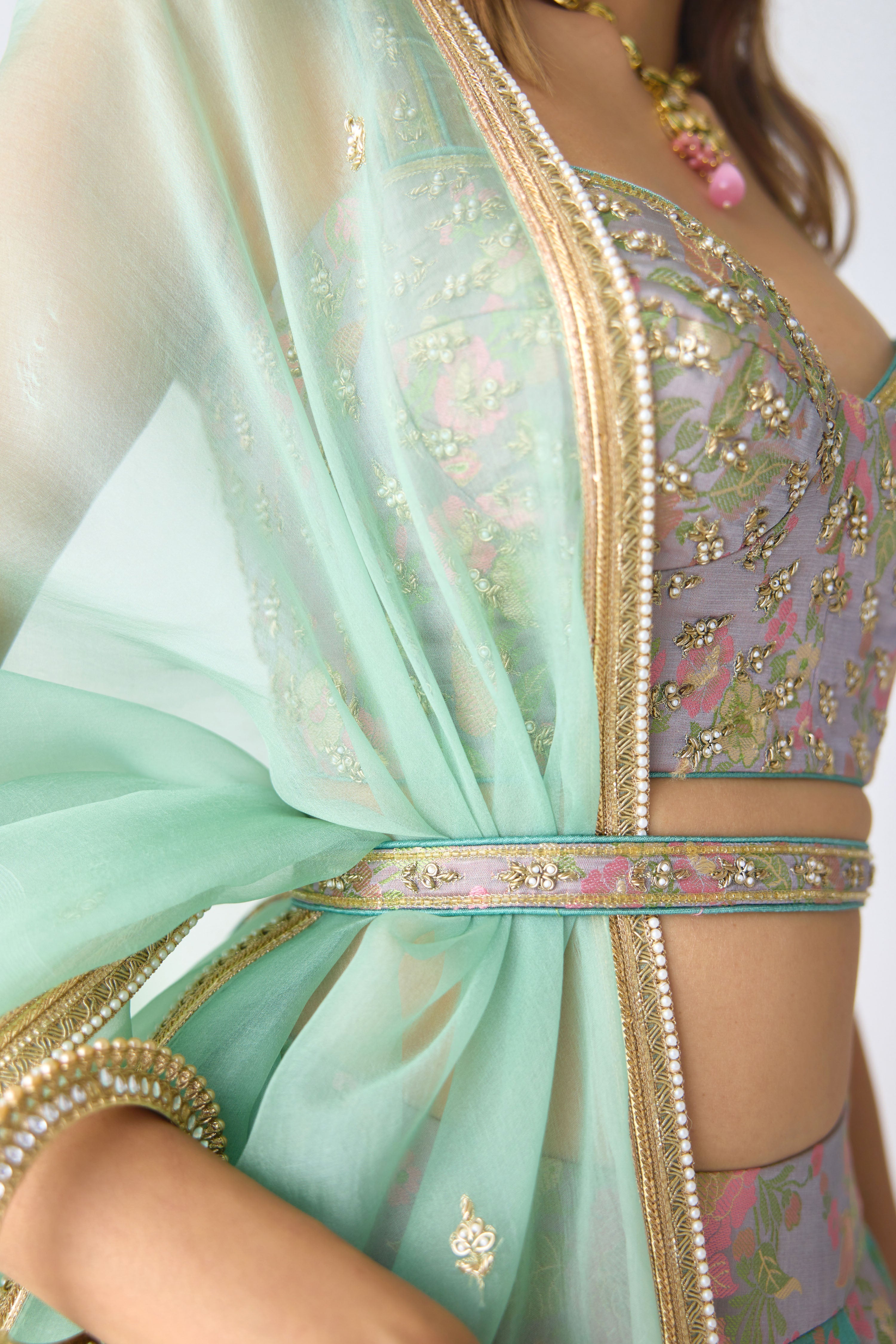 Smoke Green Lehenga Set