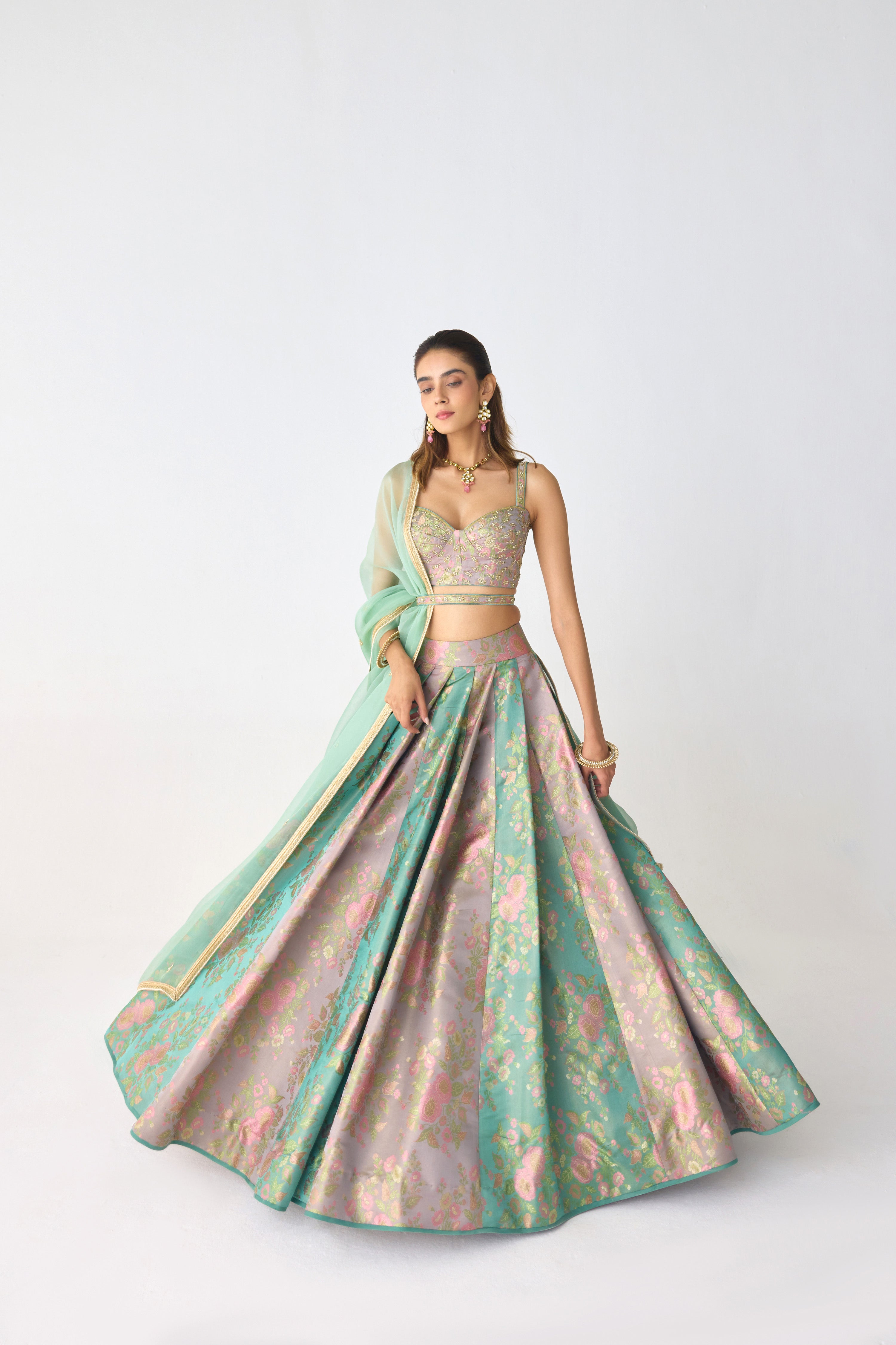 Smoke Green Lehenga Set