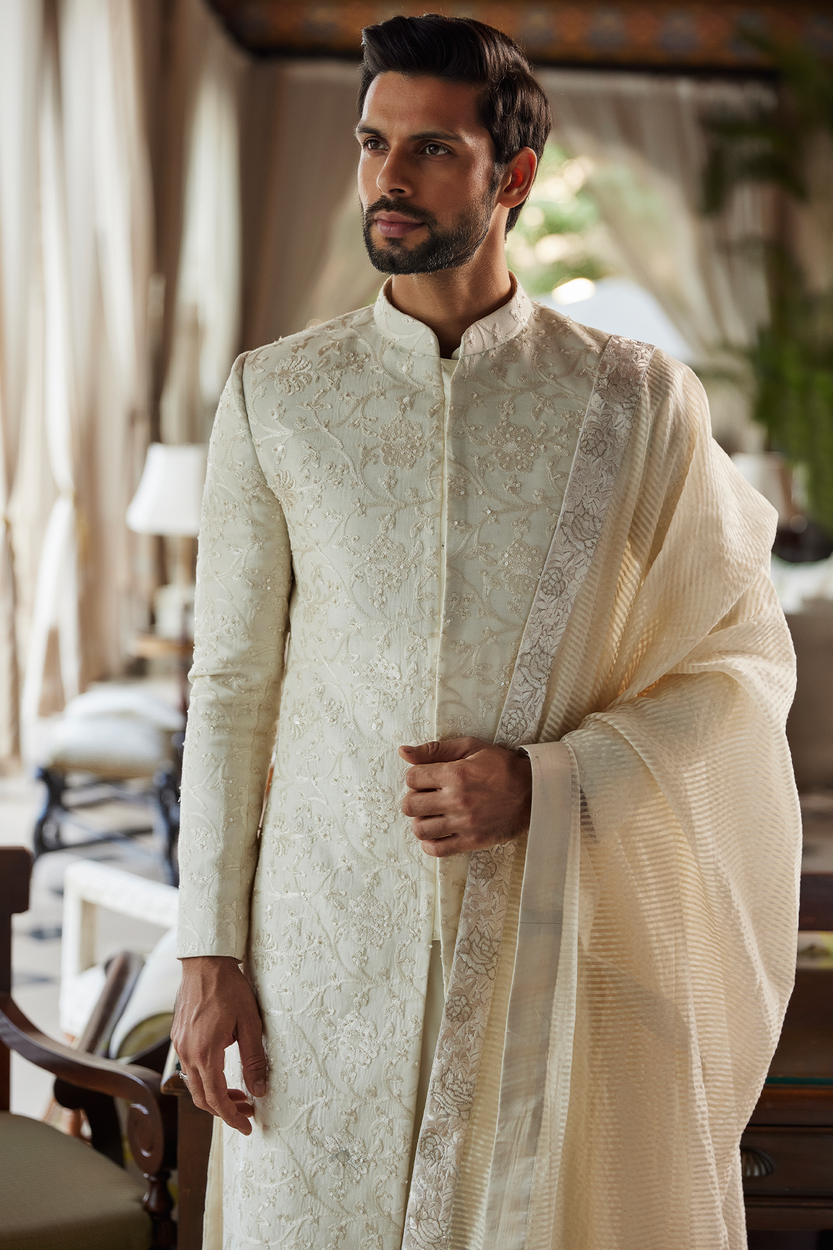 Ivory Parsi Sequence Sherwani
