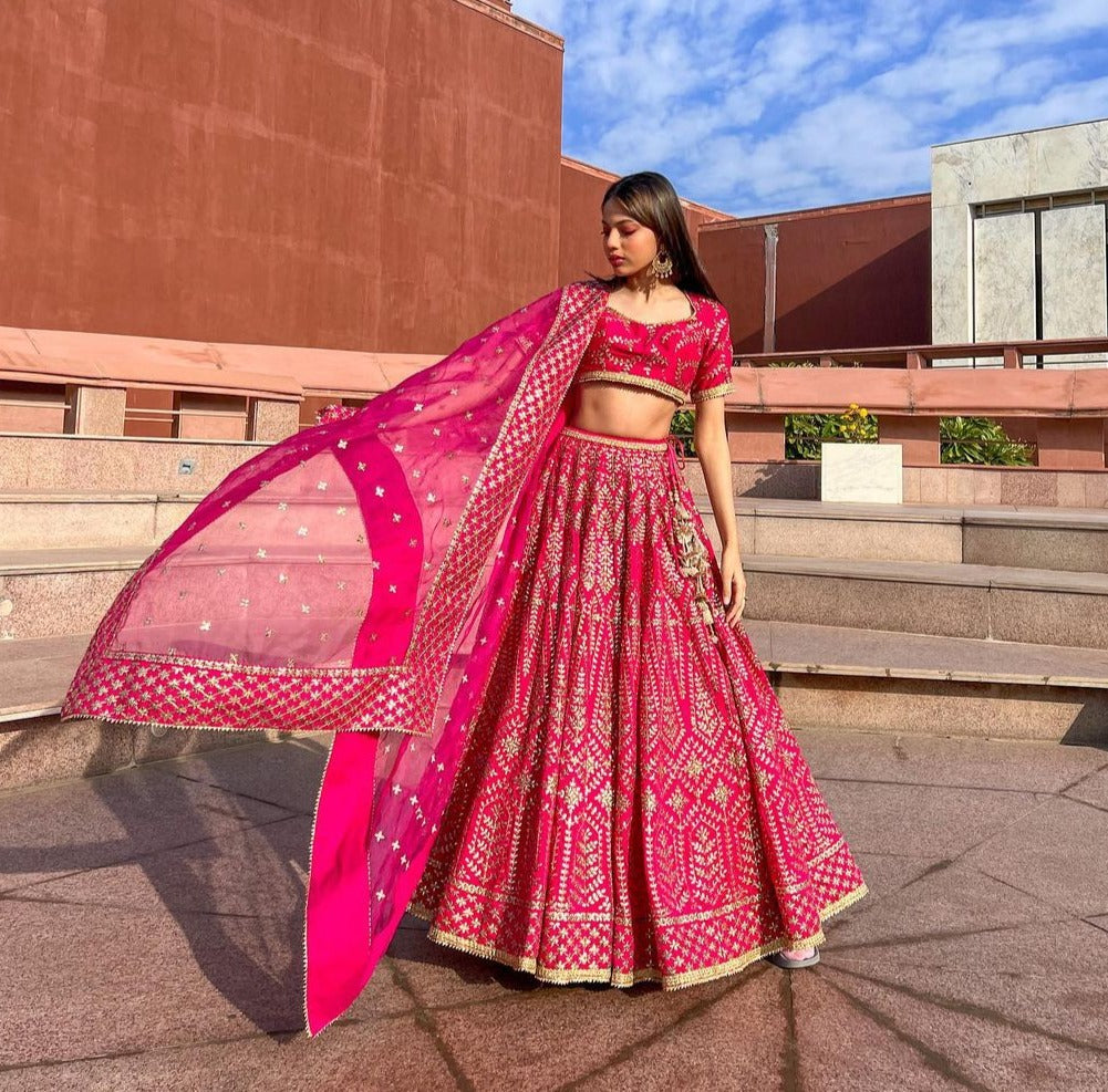 Khushi Hegde in Marigold Patti Lehenga Set