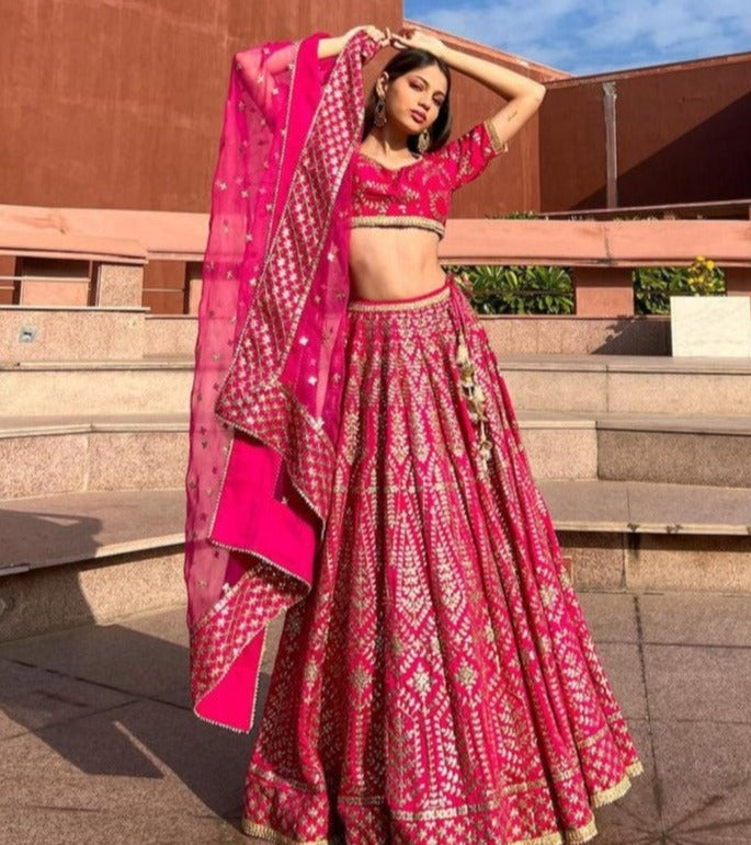 Khushi Hegde in Marigold Patti Lehenga Set