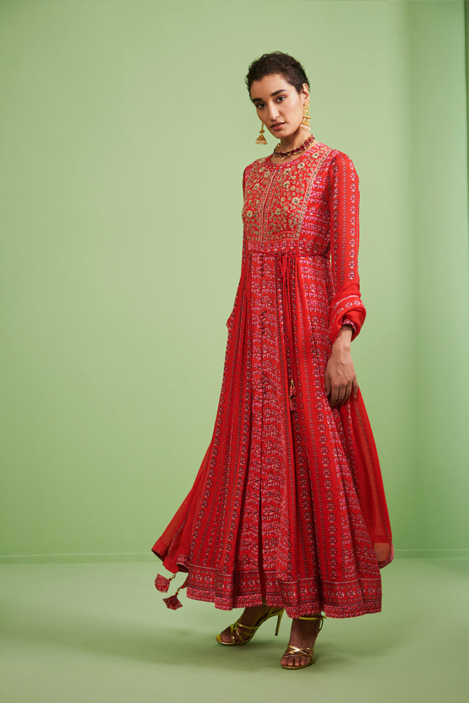 Red Anarkali Set