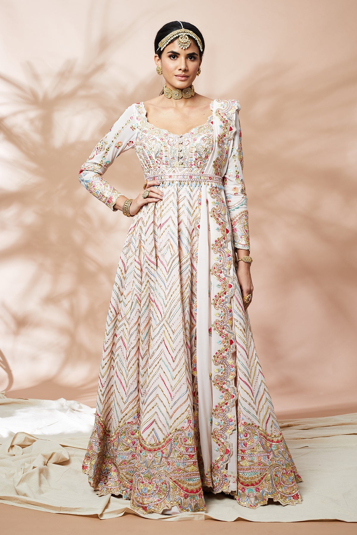 Light Pink Georgette Resham And Gota Anarkali