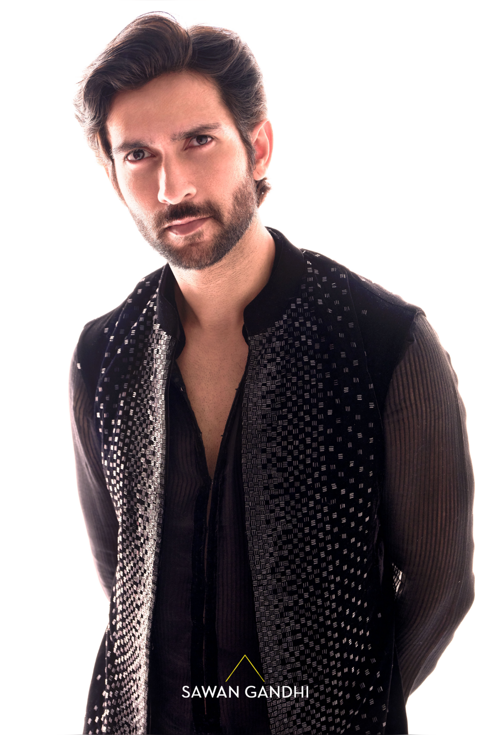 Black nehru with abstract cutdana embroidery