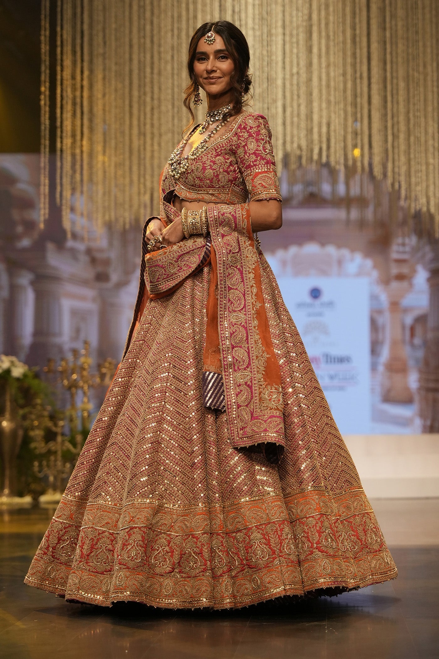 Anahira - Hotpink Blouse with Lehenga and Dupatta