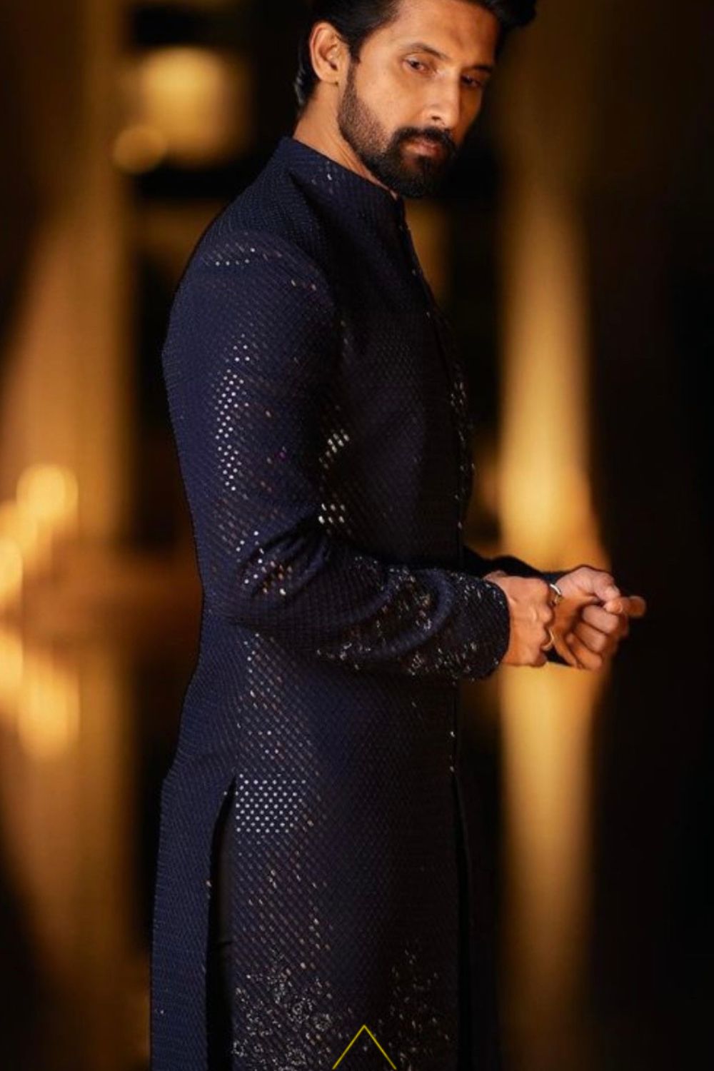 Ravi Dubey in Blue sequins sherwani with cutdana detailing