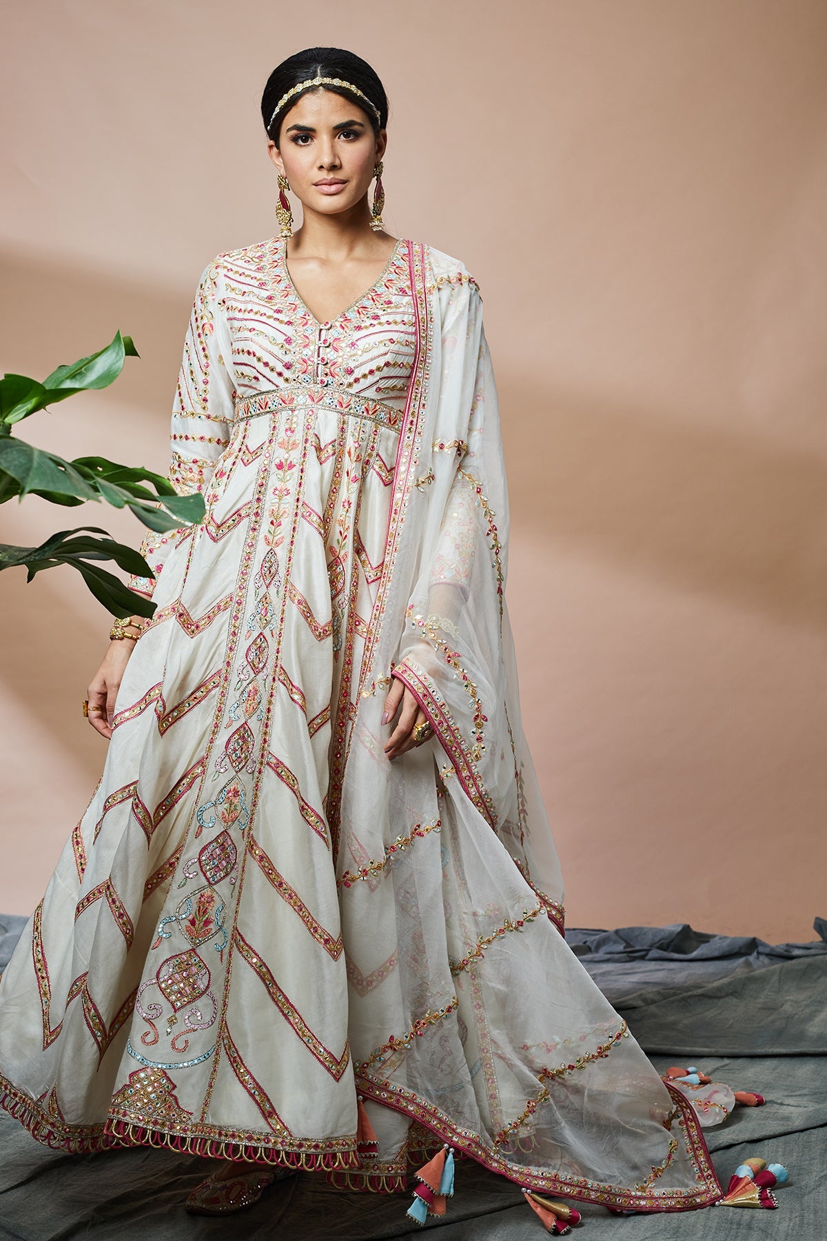 Ivory Chevron Georgette Anarkali