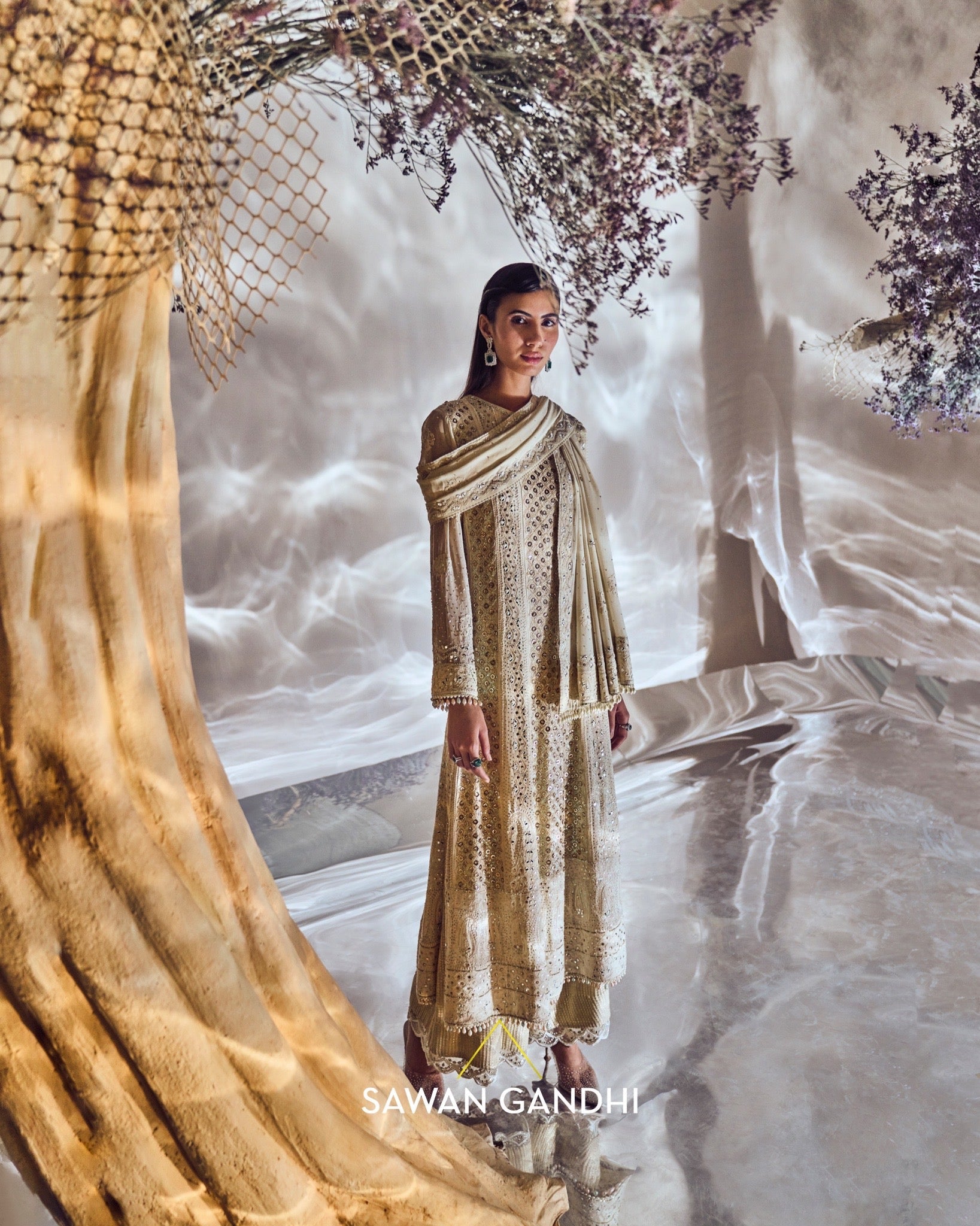 Ivory chikankari suit set