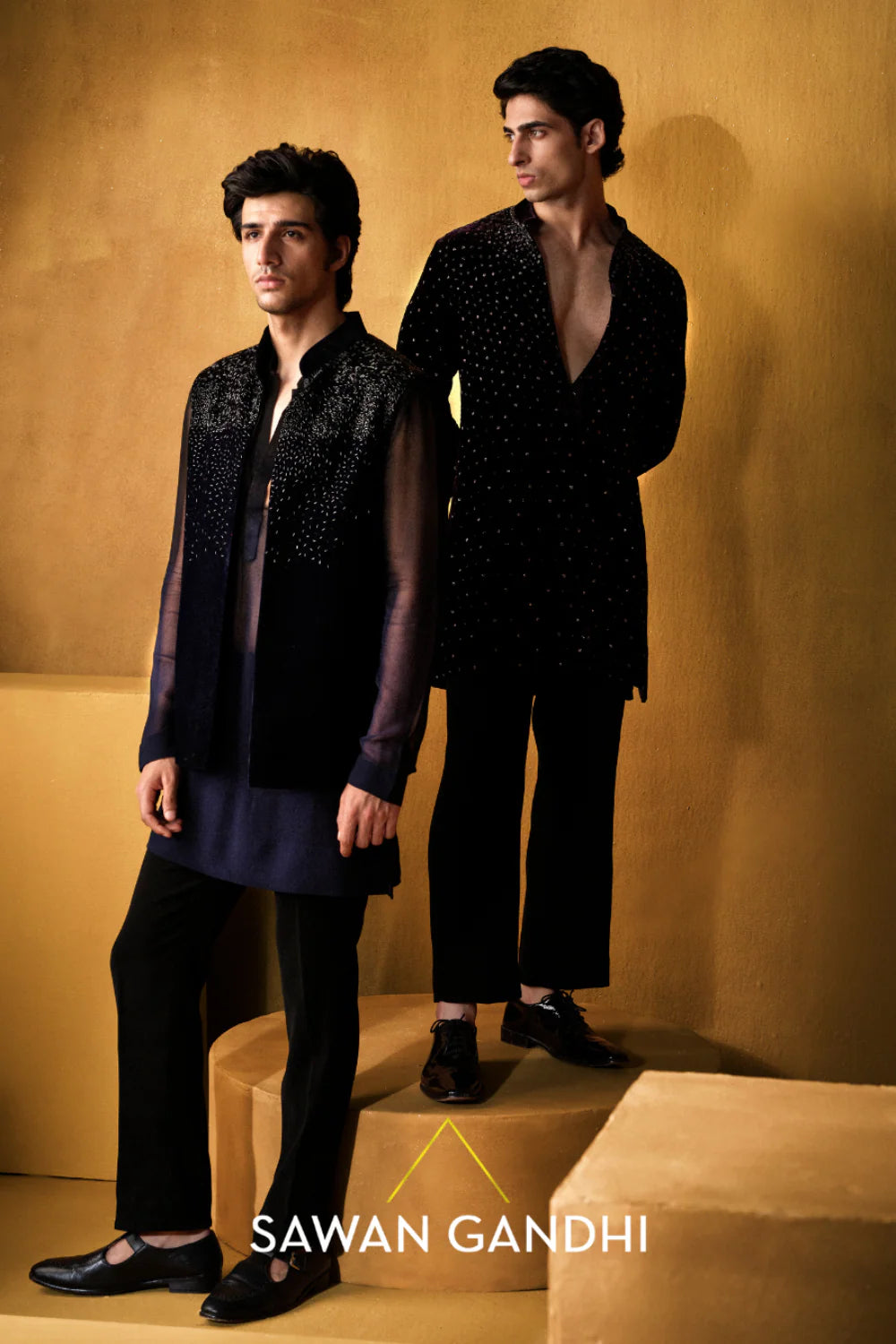 NAVY BLUE VELVET NEHRU