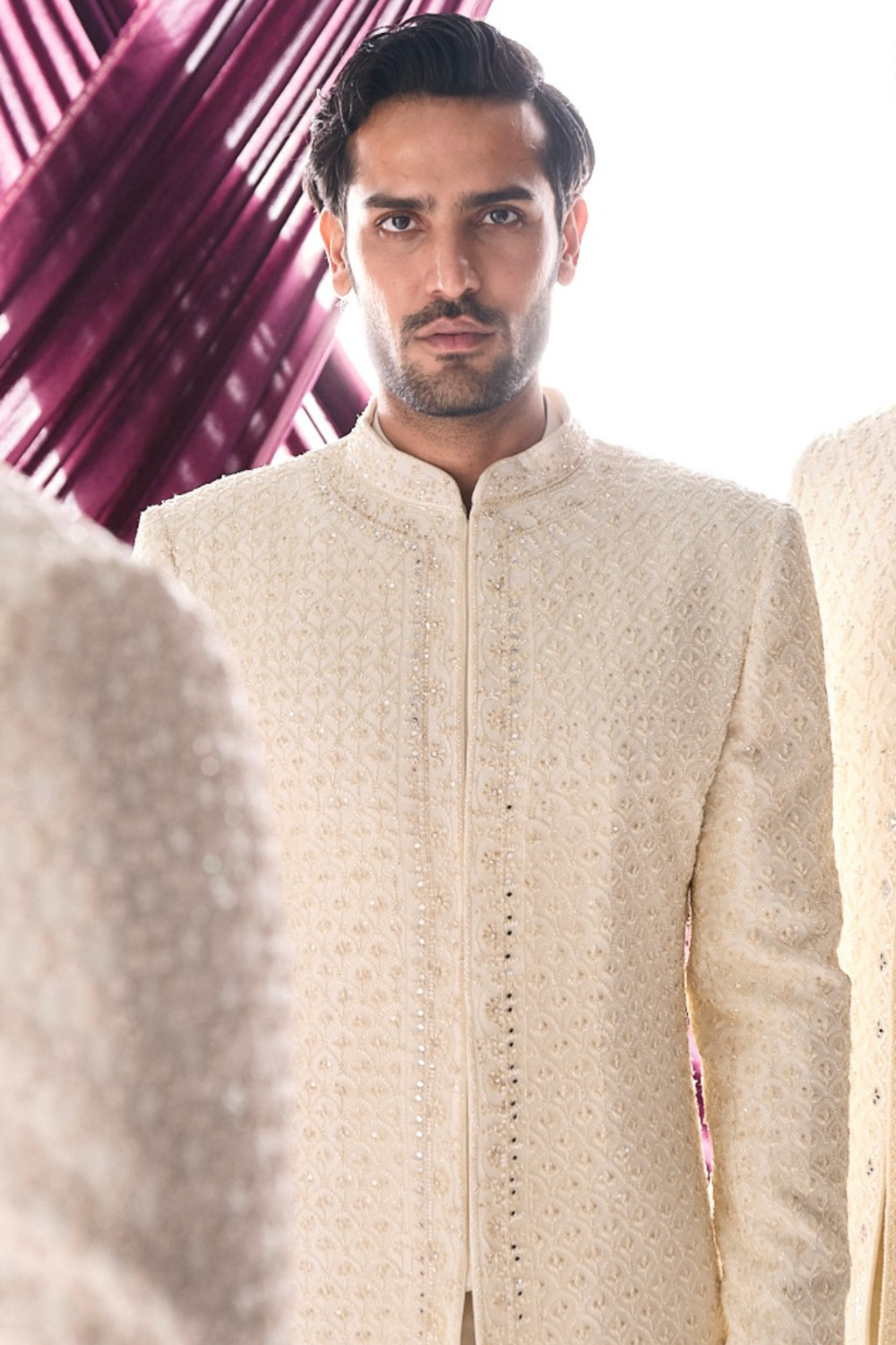 Ivory beige Chikankari sherwani
