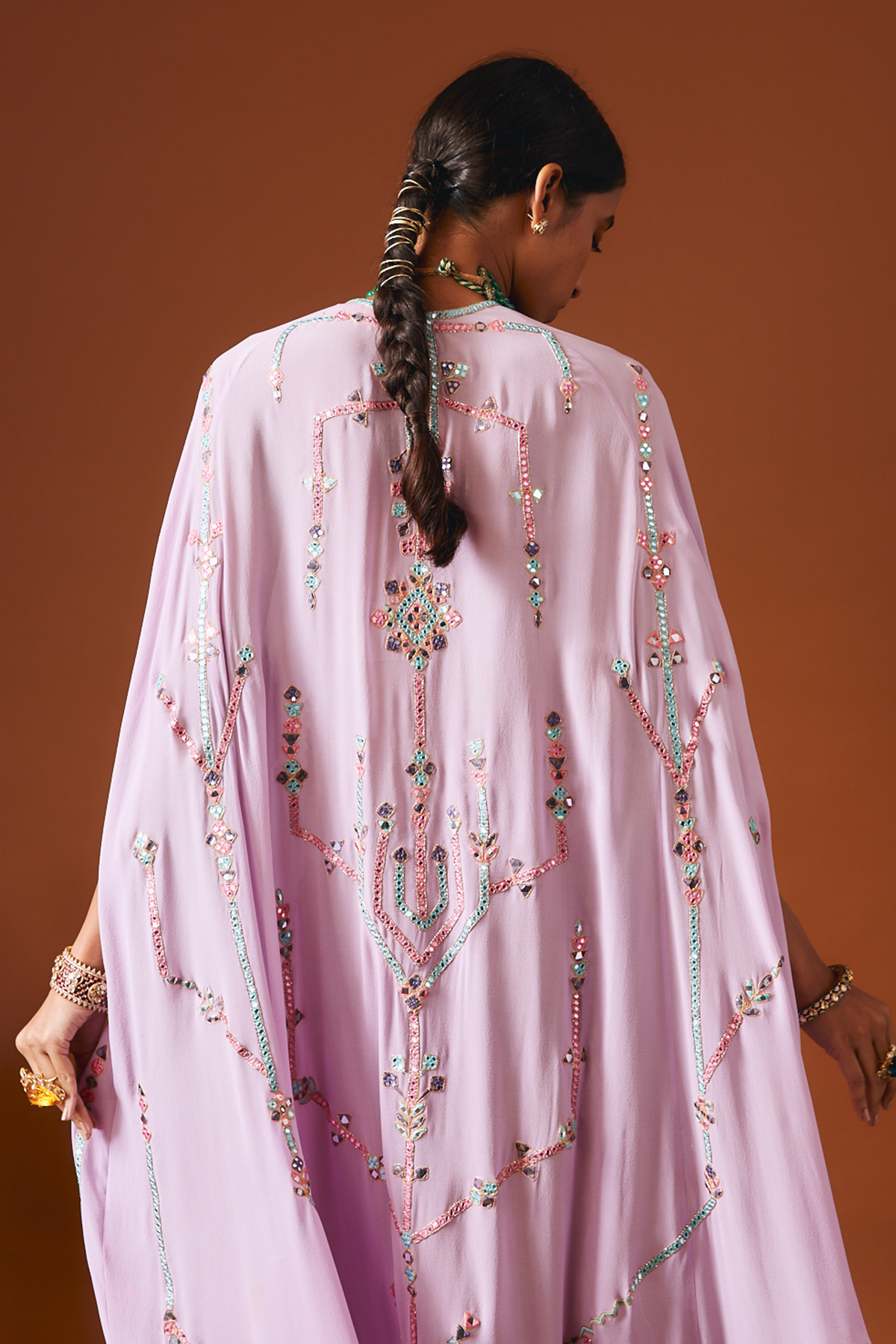 Lavender Georgette Aztek Embroidered Kaftan