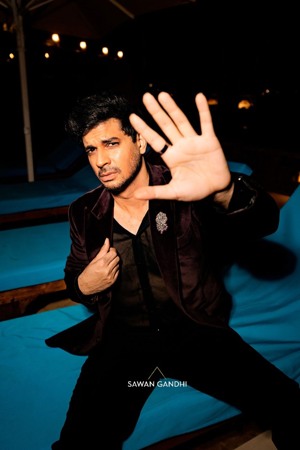 Tahir Raj Bhasin in Wine velvet jacket