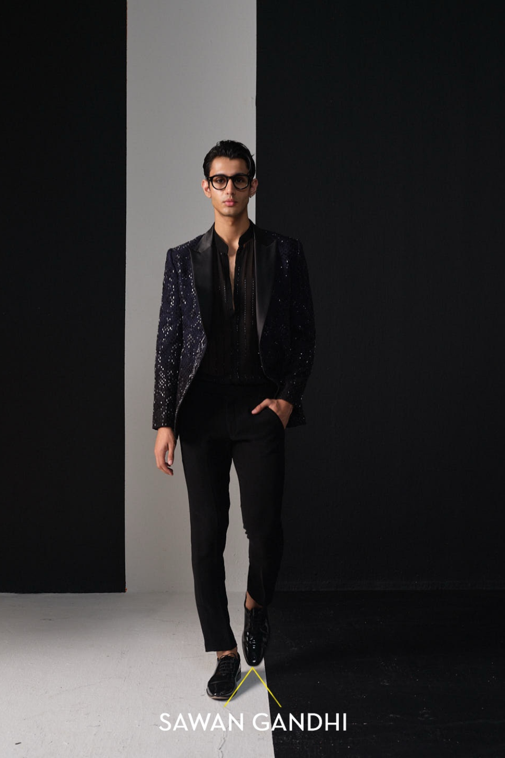 Navy blue cutdana jacket