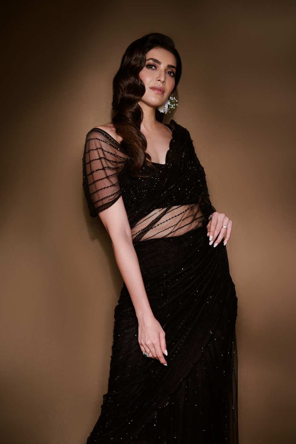 KARISHMA TANNA IN BLACK CRYSTAL SAREE AND BLOUSE
