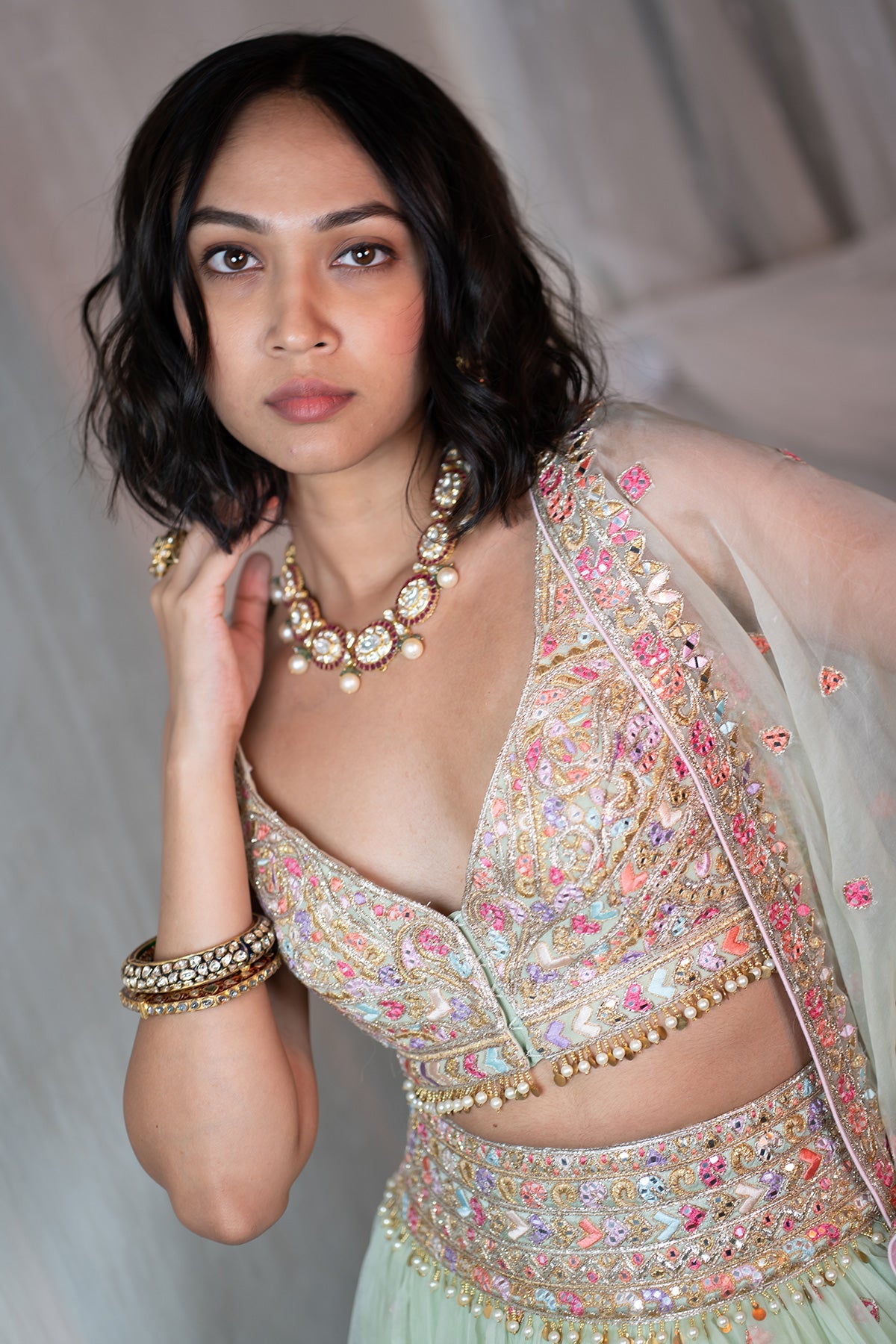 Mint Green Organza Lehenga