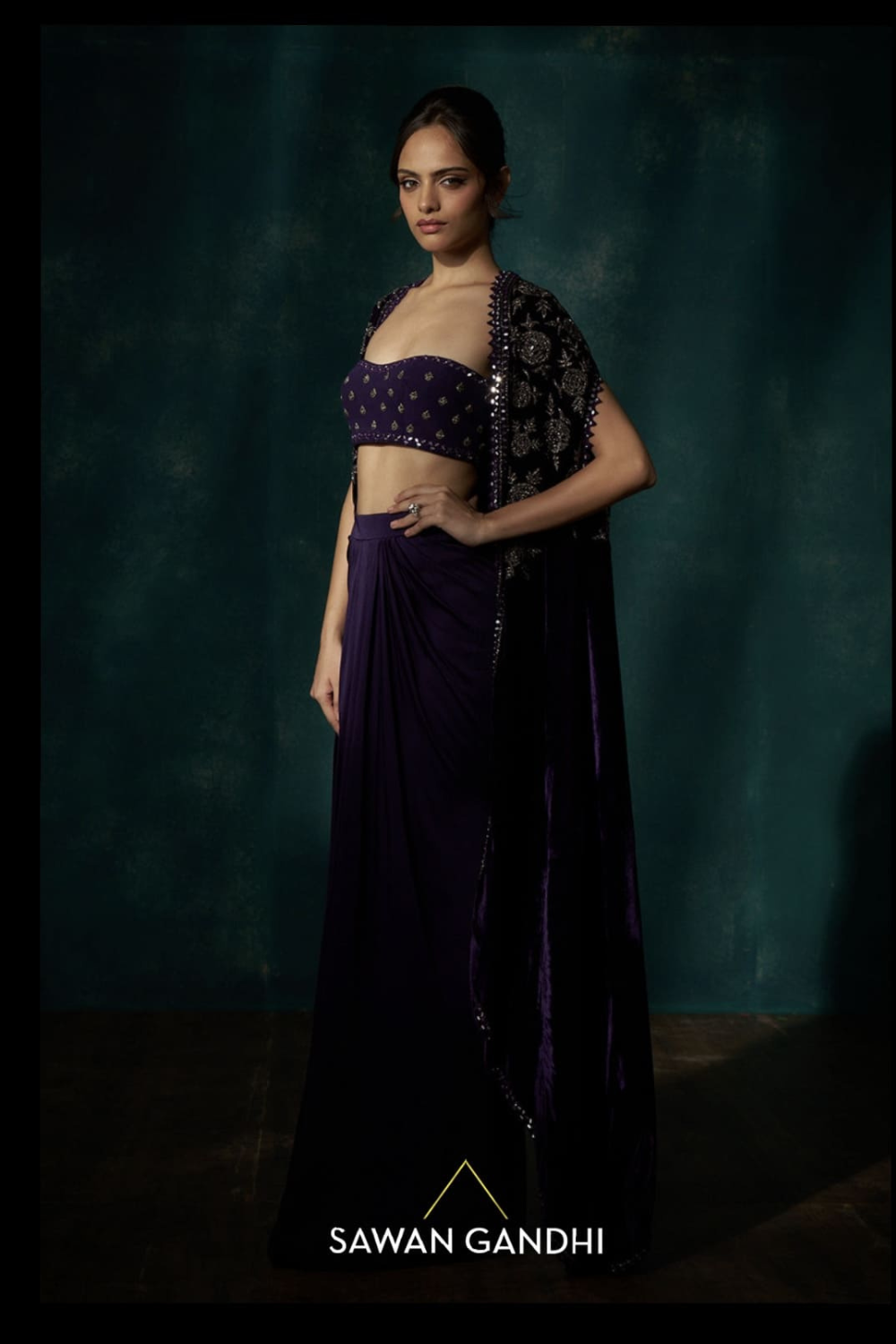 Purple velvet cape set