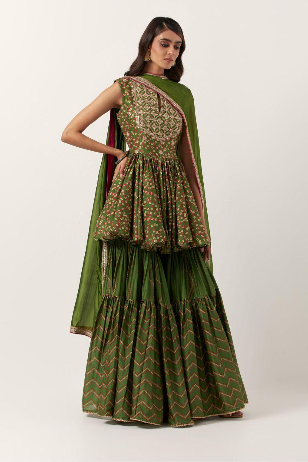 Pickle Green Bandhani Kedia Set