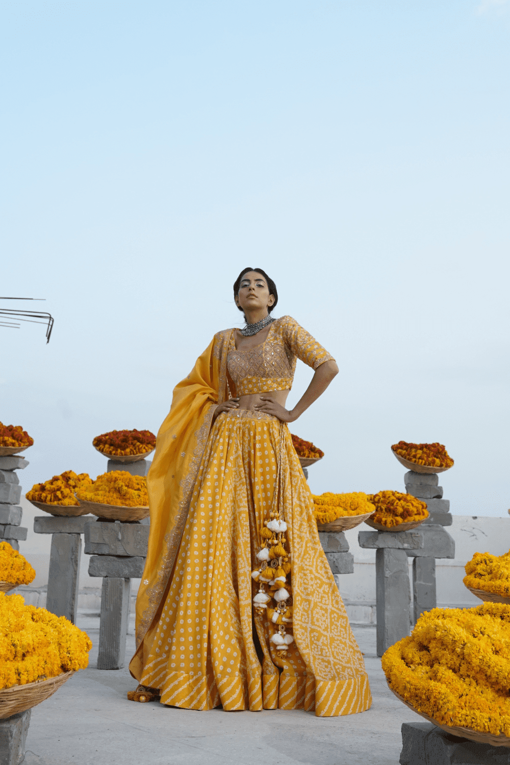 Mustard Heavy Bandhani Lehenga Set
