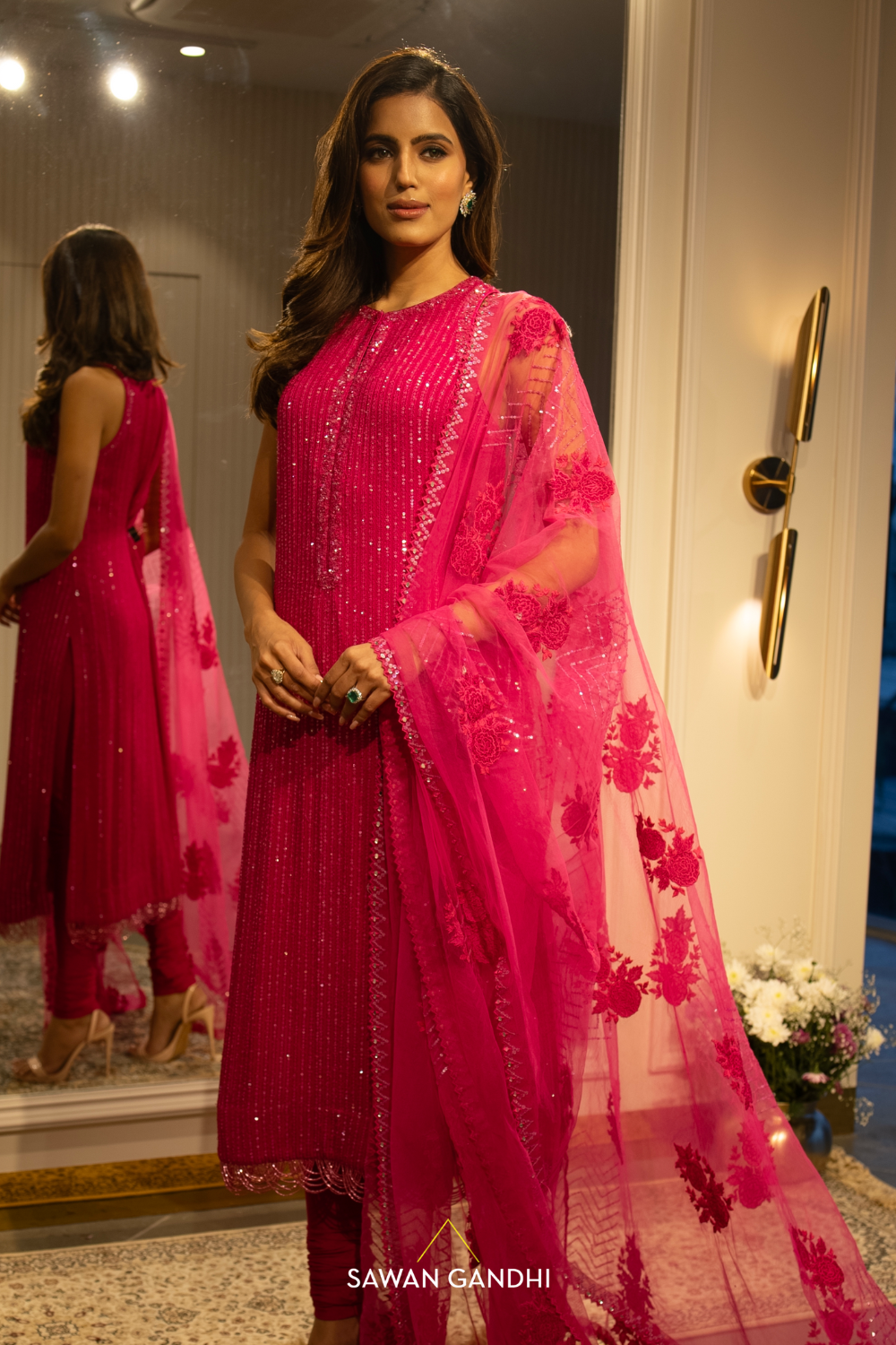 Hot pink sequins suit