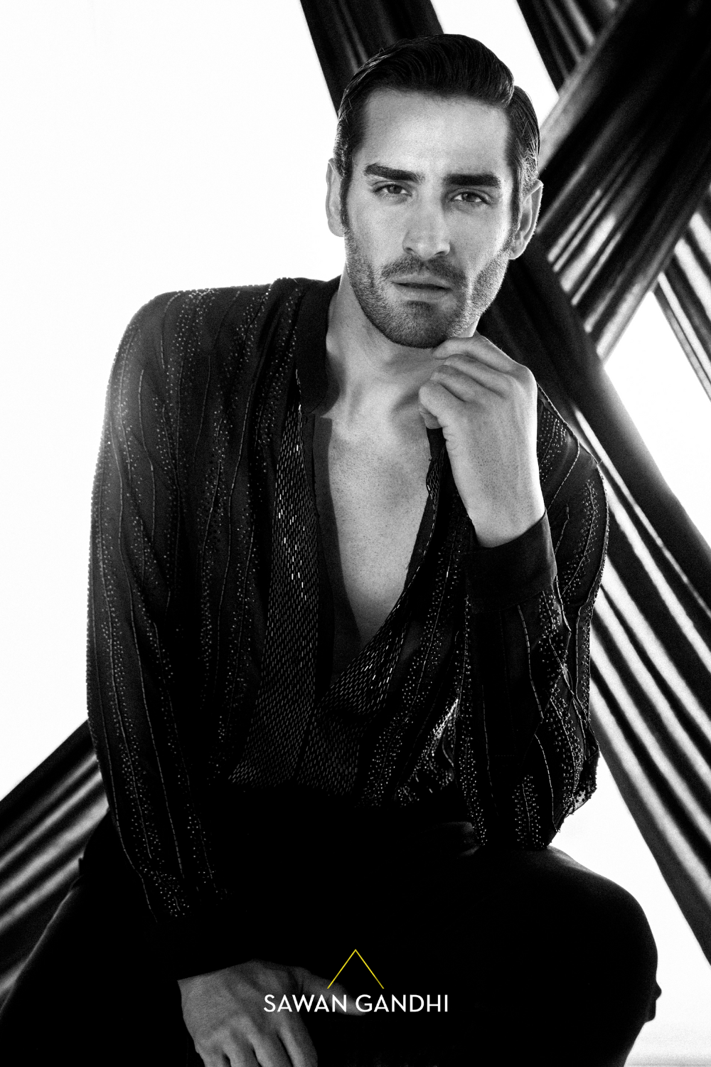 Black swarosvki line kurta