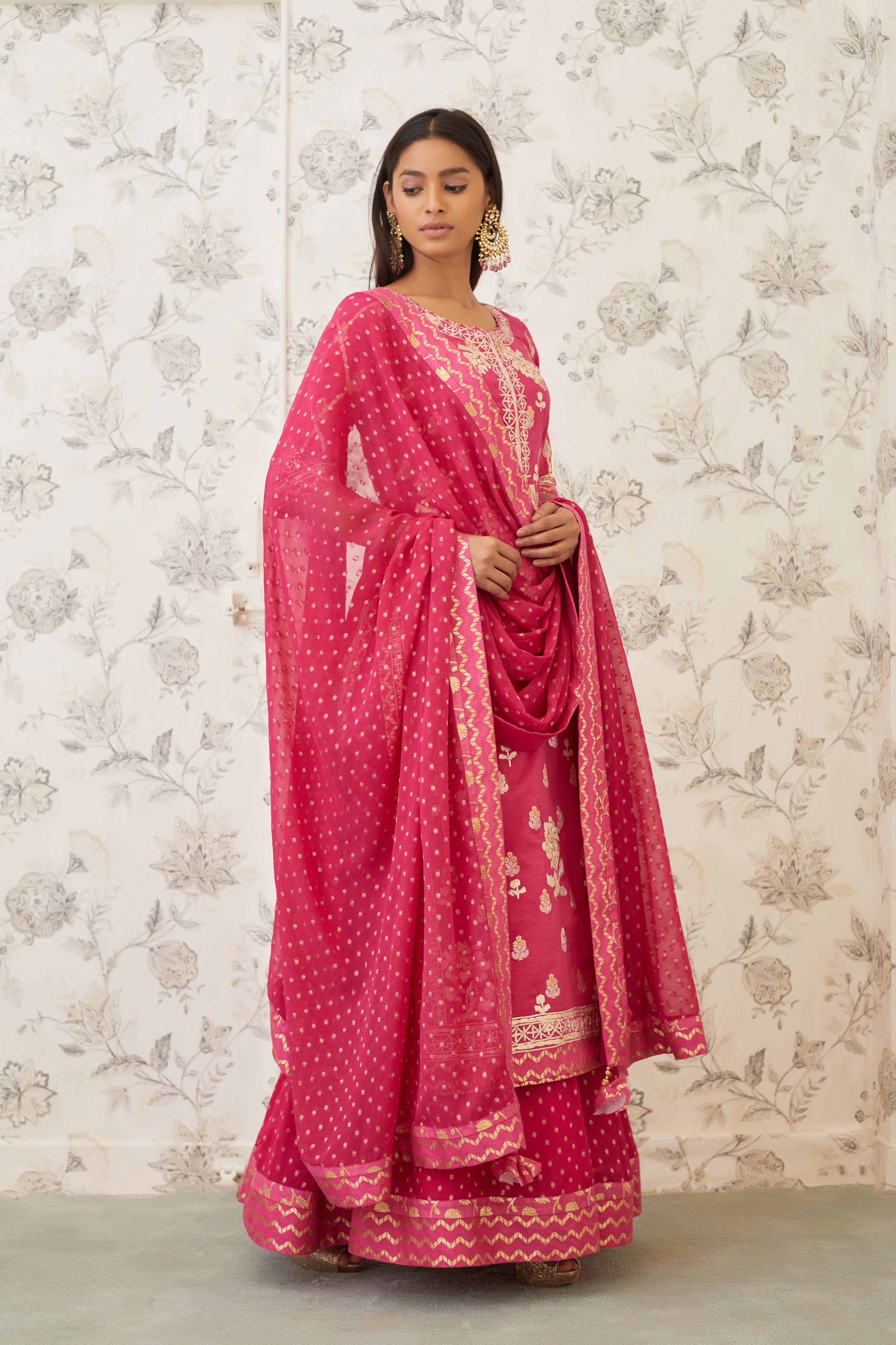 Magenta Kurta Skirt Set