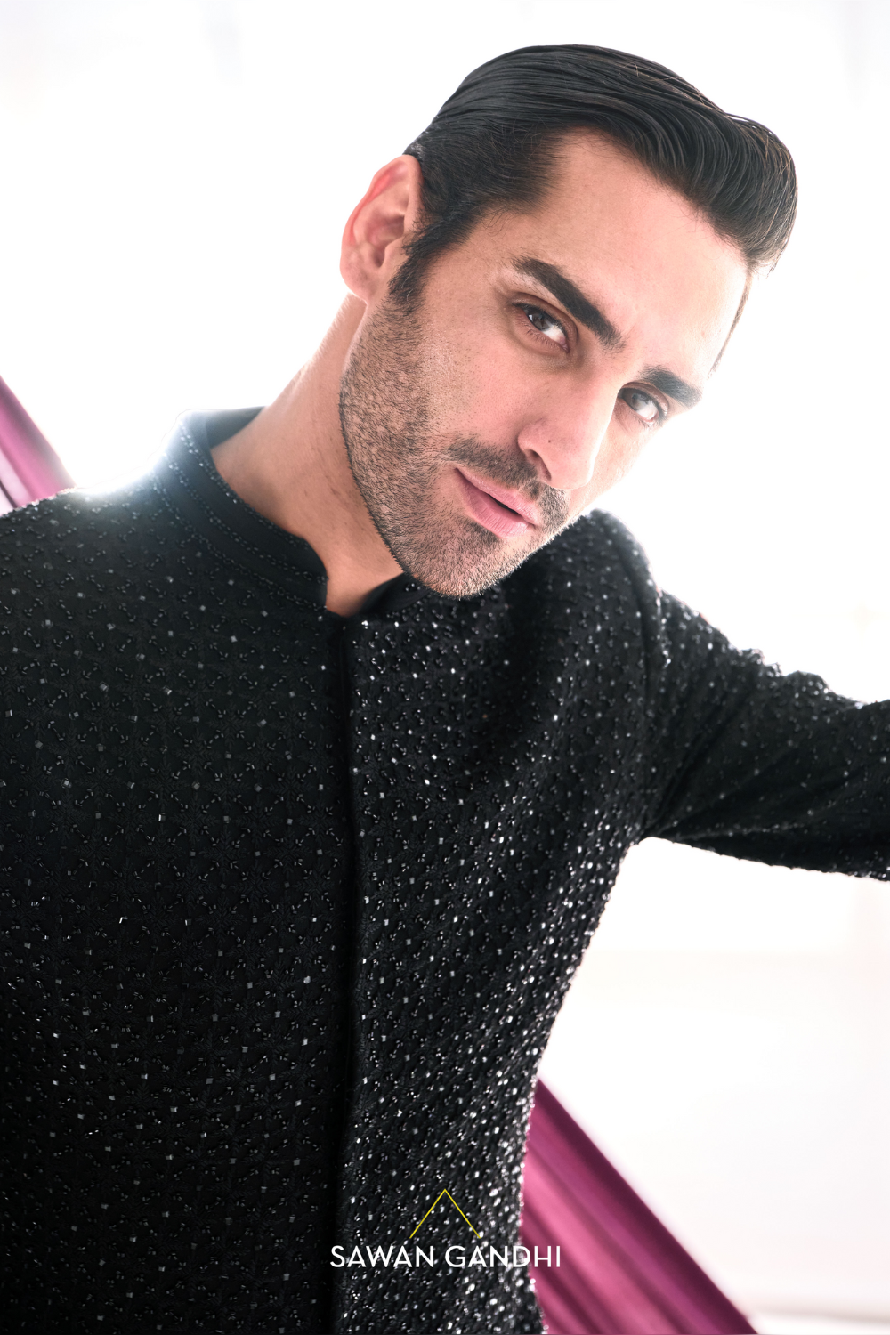 Black pearl work sherwani