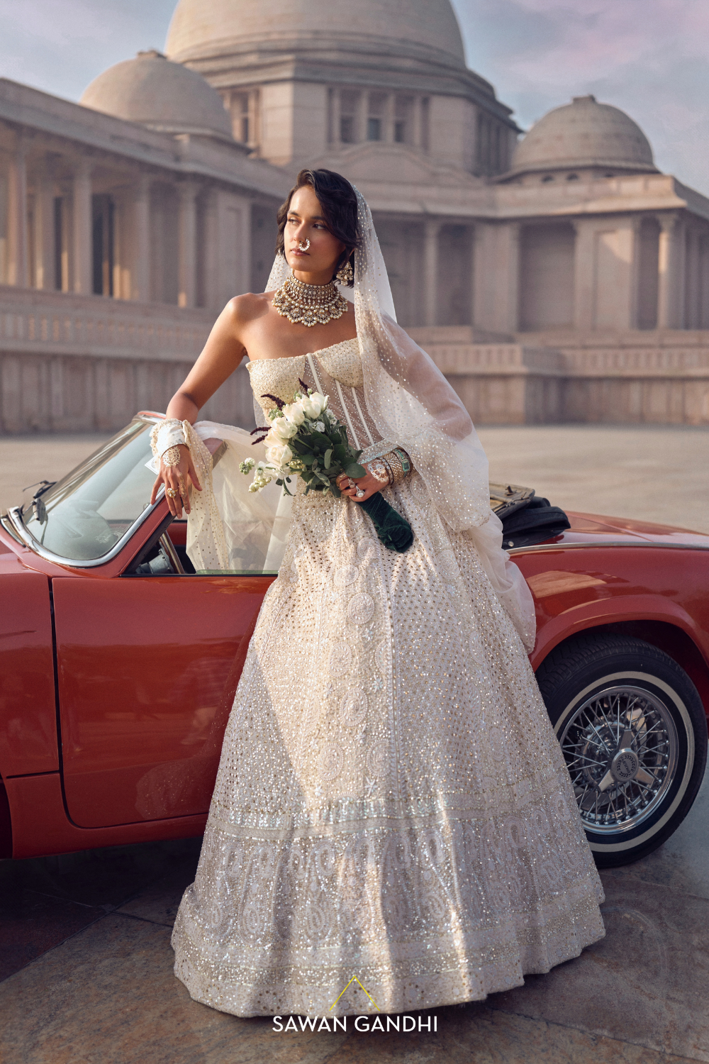 PEARL WHITE CHIKANKARI LEHENGA WITH CORSET