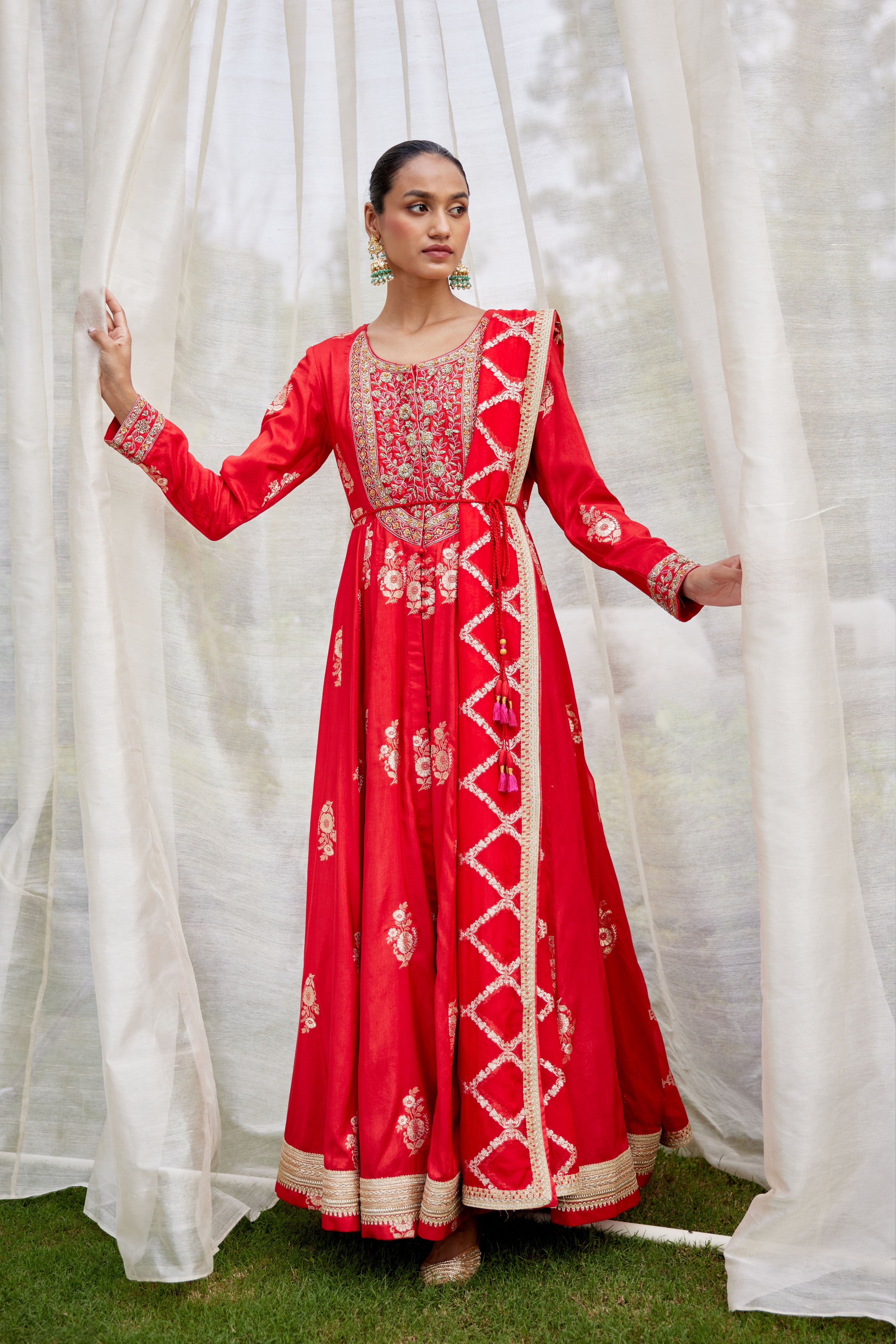 Red Anarkali Set