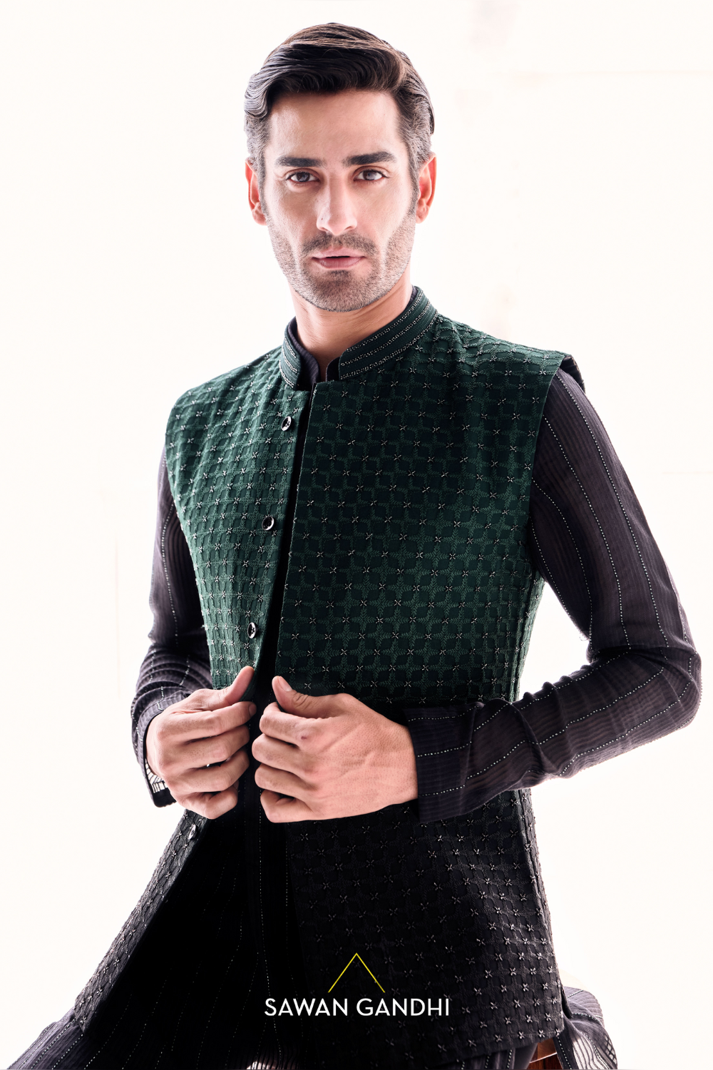 Teal to black ombre nehru