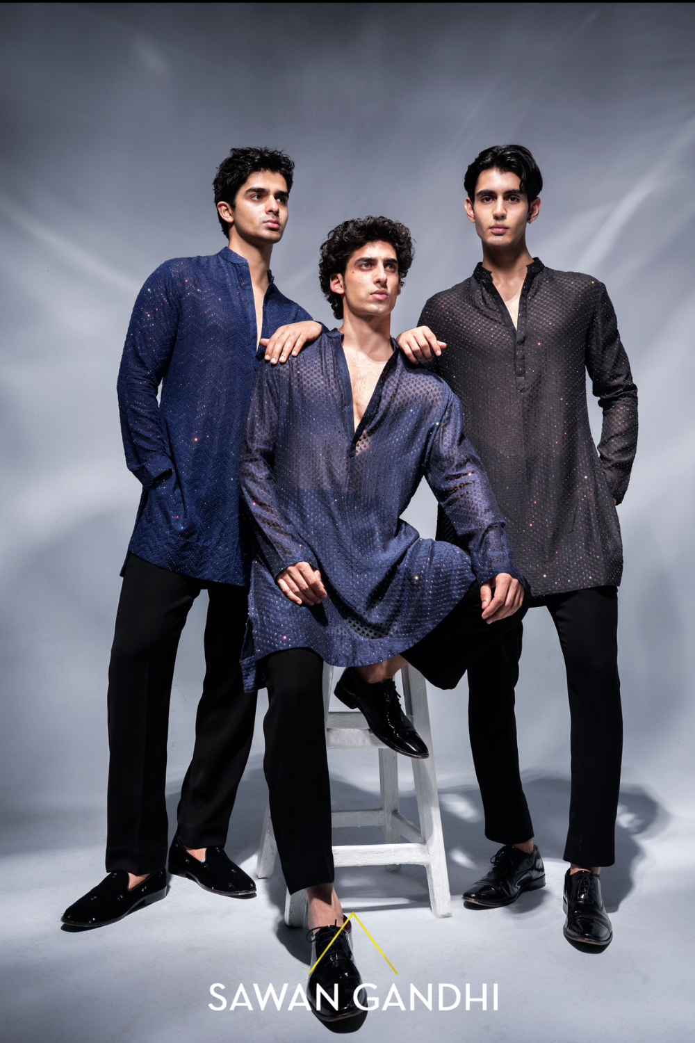 Navy blue swarovski kurta.