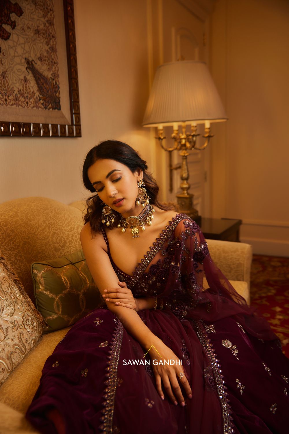 Sonal Chauhan in Wine cutdana work lehenga