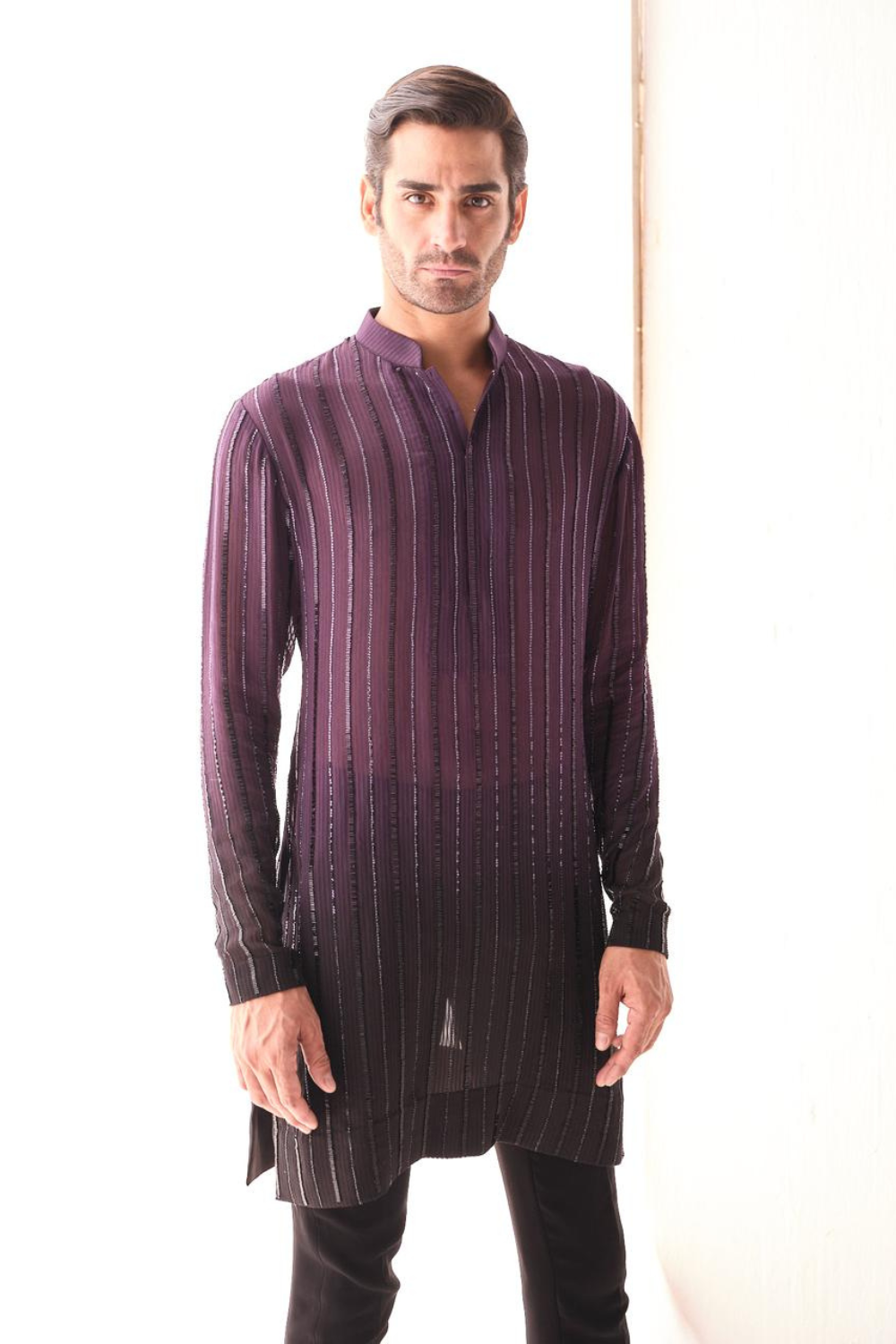 Wine to black ombre kurta