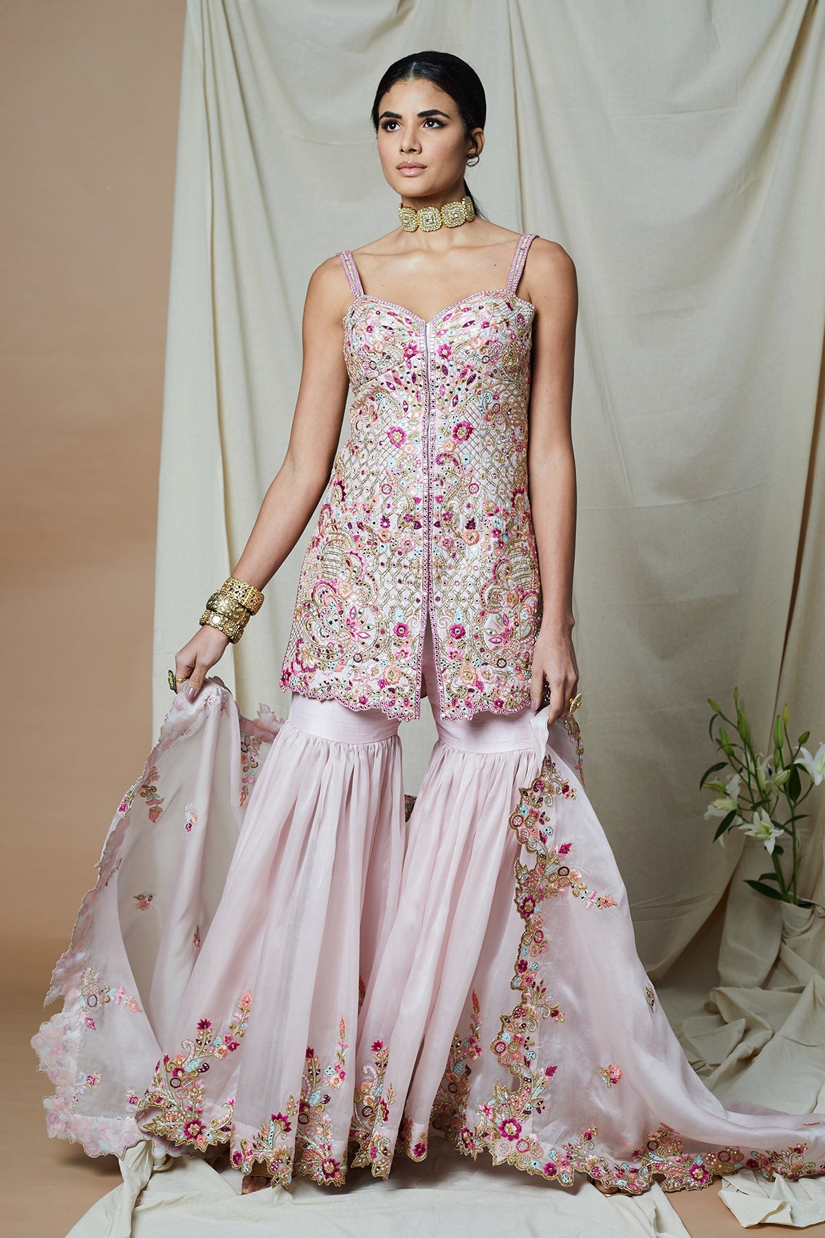 PINK ORGANZA GHARARA