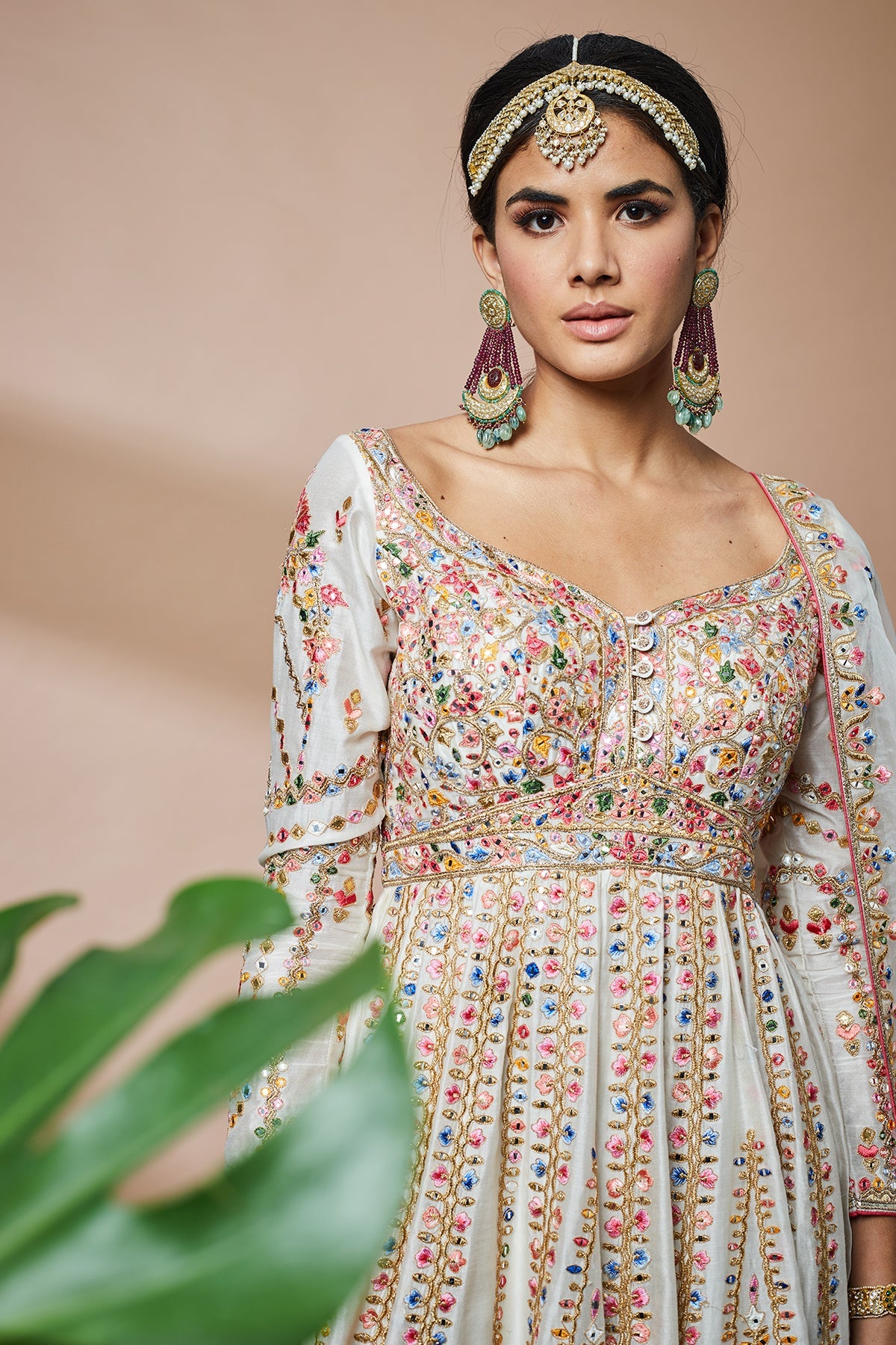 Ivory Georgette Anarkali With Patchwork